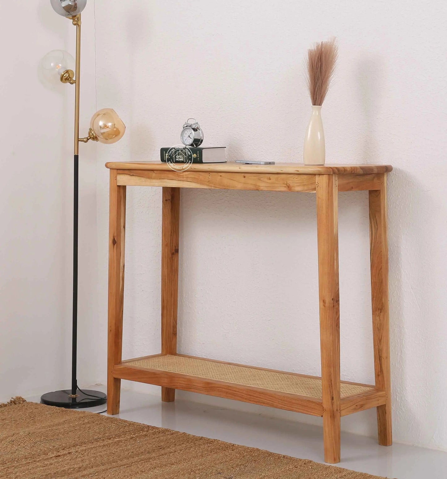 Accent Rattan Console Table – Solid Acacia Wood, Natural Finish, Hallway | Opelhome UAE
