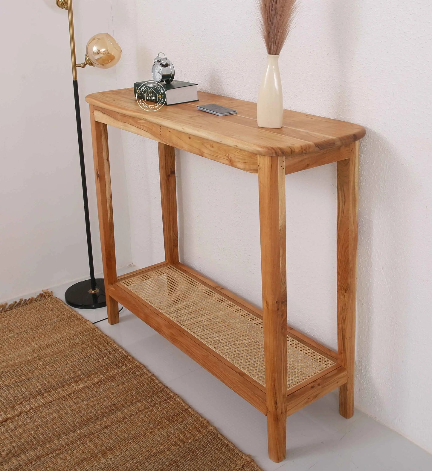 Accent Rattan Console Table – Solid Acacia Wood, Natural Finish, Hallway | Opelhome UAE
