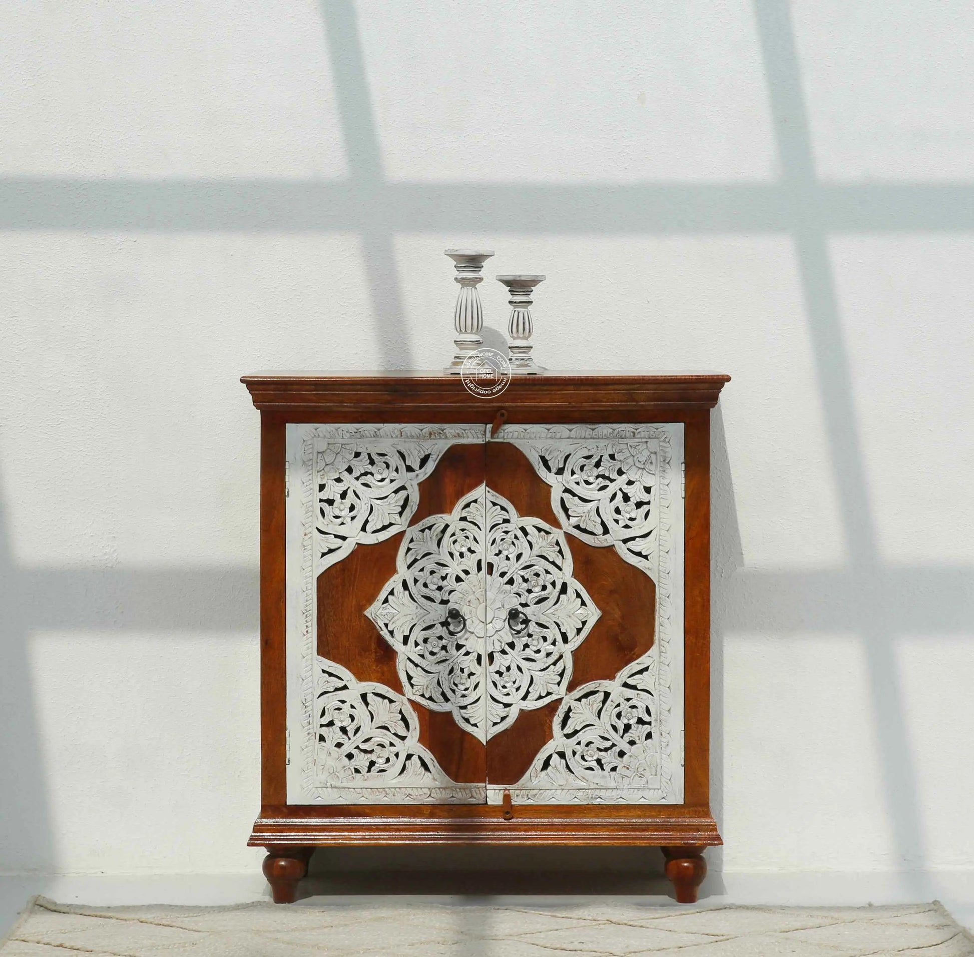 Adlar Wooden Carved Sideboard – 4 Doors, Solid Mango Wood | Opelhome UAE