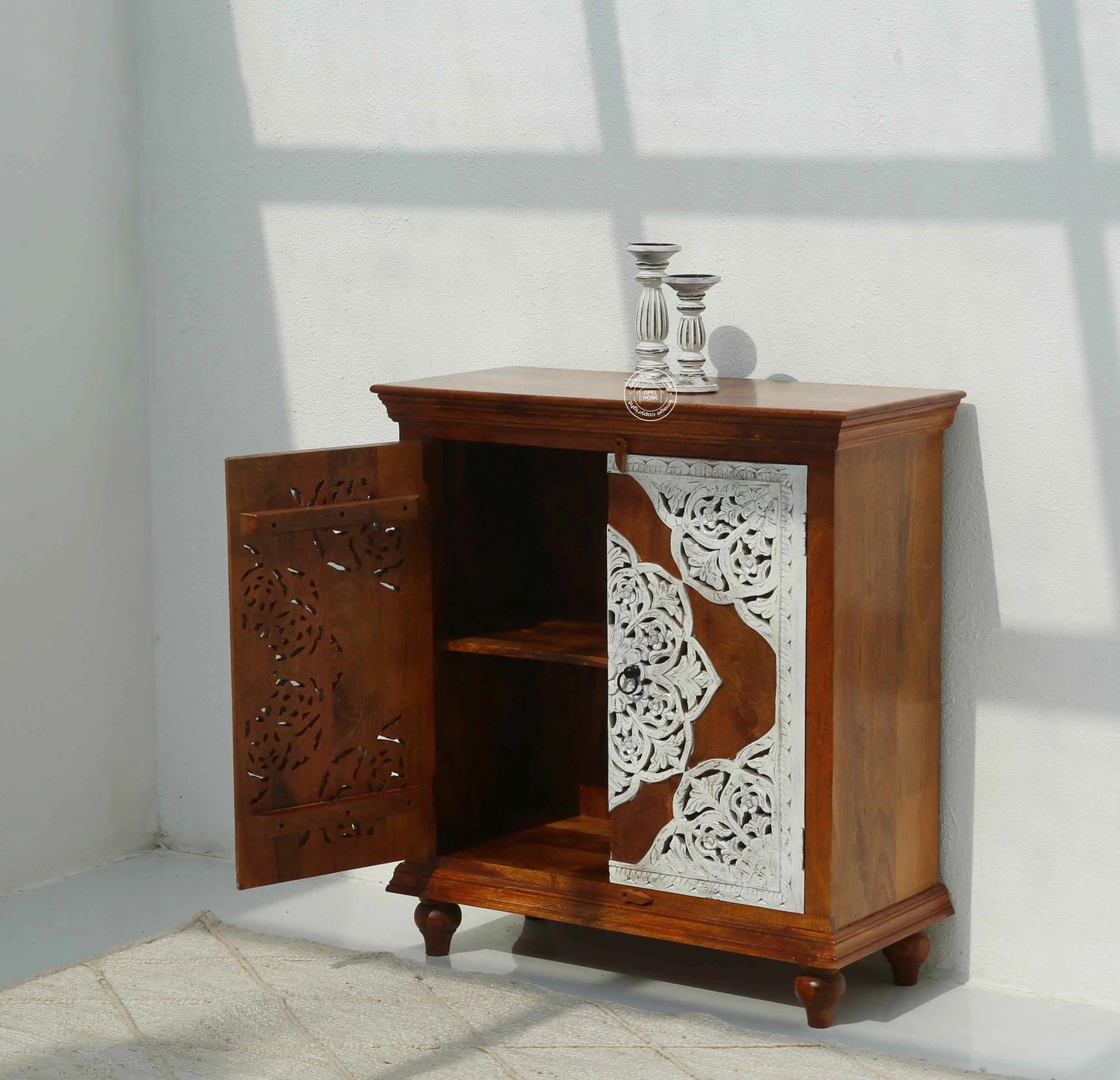 Adlar Wooden Carved Sideboard – 4 Doors, Solid Mango Wood | Opelhome UAE