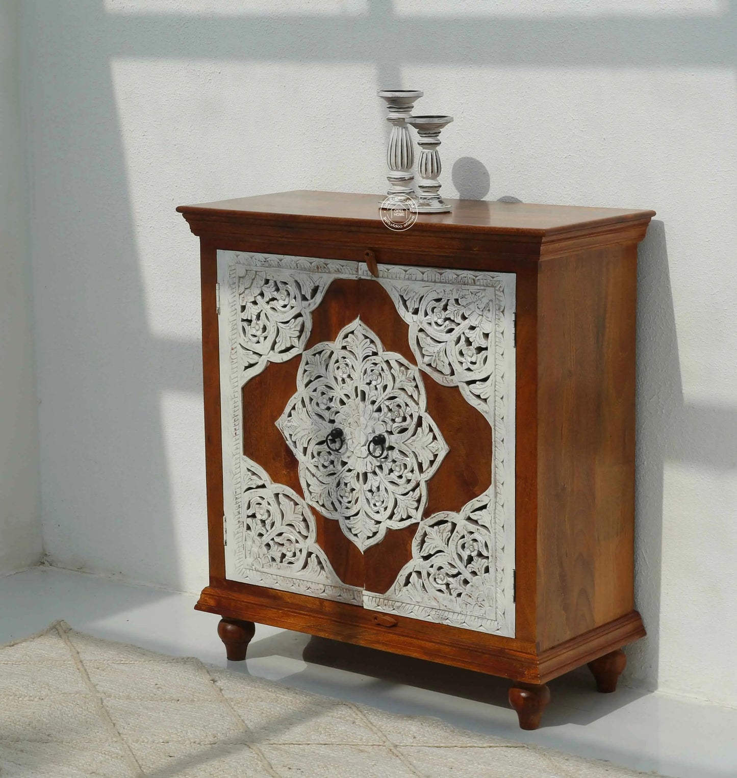 Adlar Wooden Carved Sideboard – 4 Doors, Solid Mango Wood | Opelhome UAE