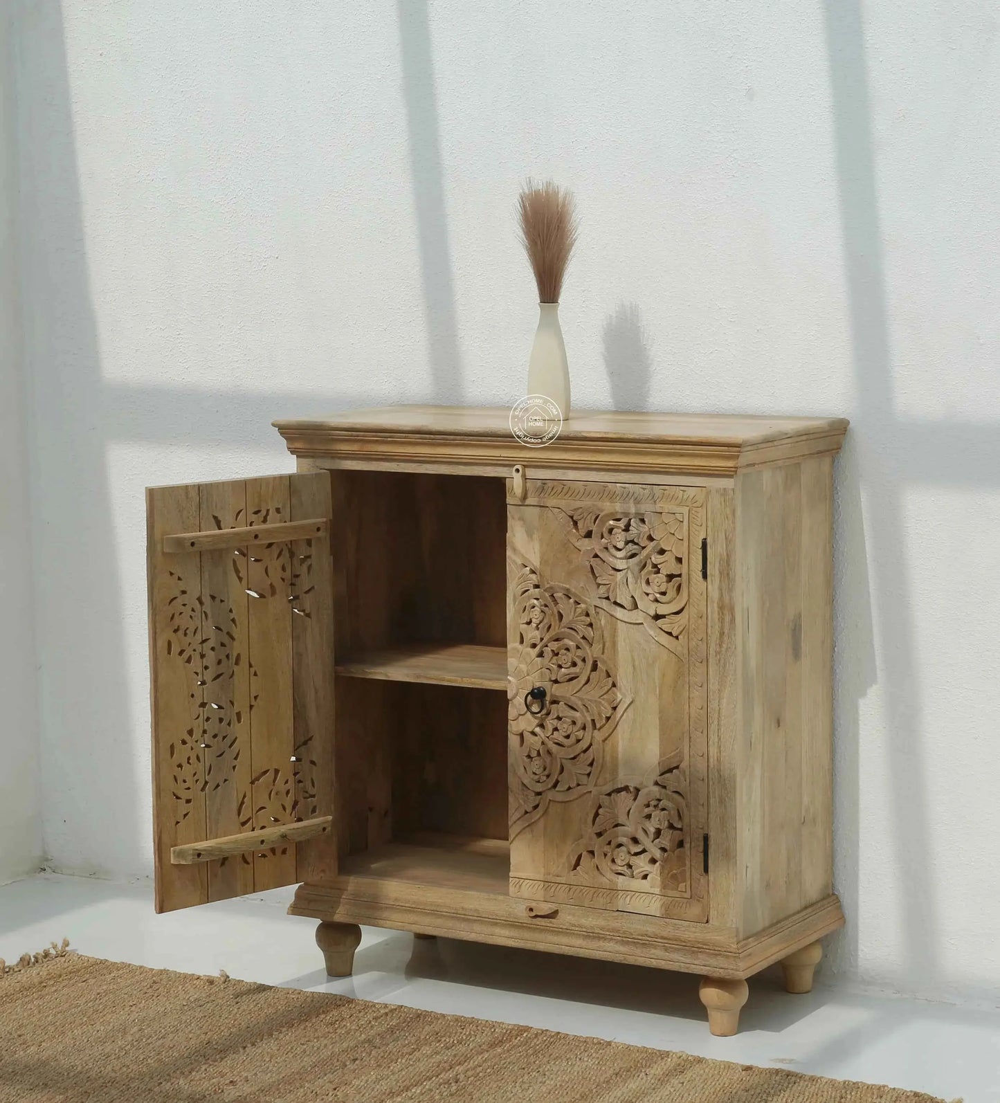 Adlar Wooden Carved Sideboard – 4 Doors, Solid Mango Wood | Opelhome UAE