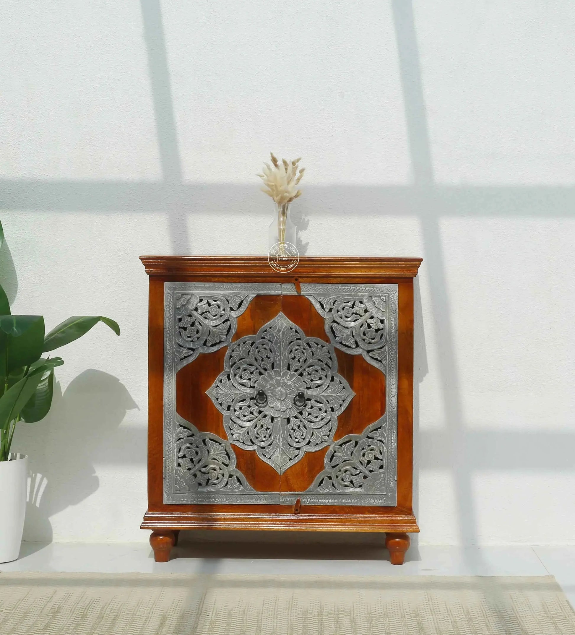 Adlar Wooden Carved Sideboard – 4 Doors, Solid Mango Wood | Opelhome UAE