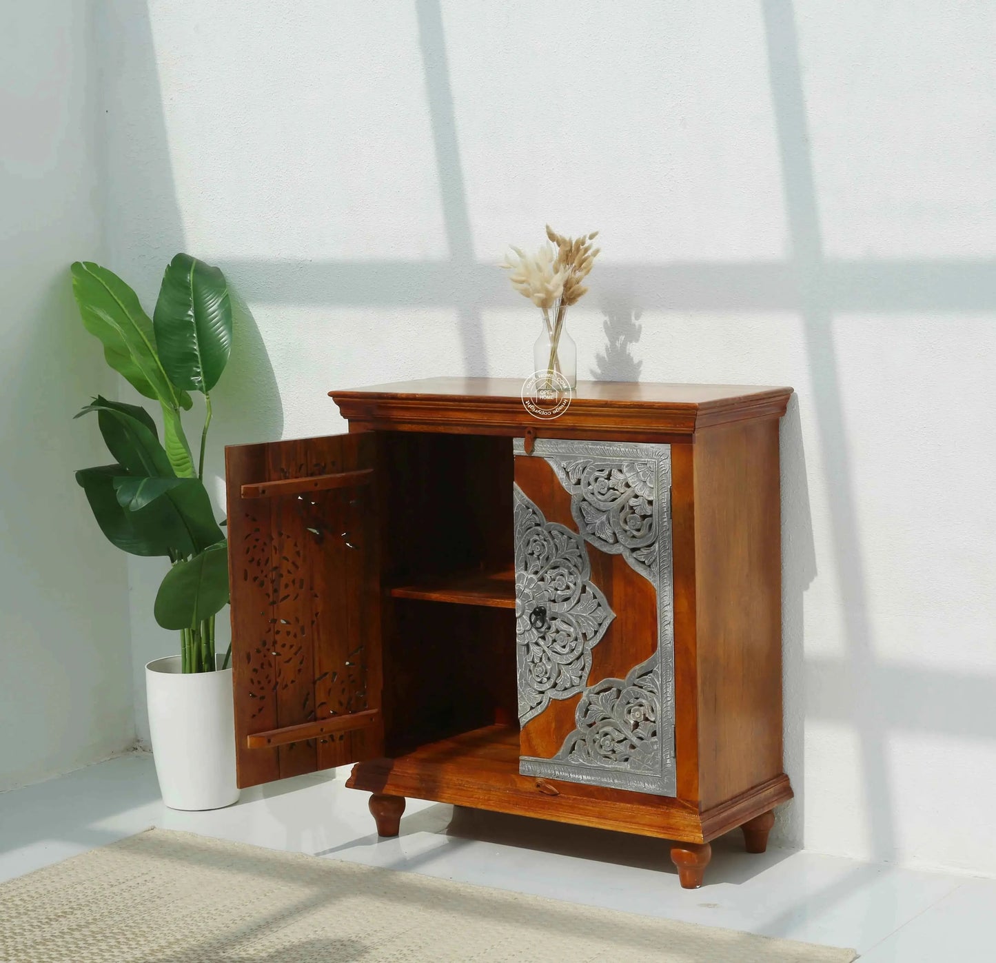 Adlar Wooden Carved Sideboard – 4 Doors, Solid Mango Wood | Opelhome UAE