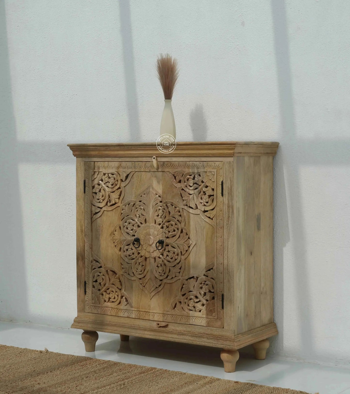 Adlar Wooden Carved Sideboard – 4 Doors, Solid Mango Wood | Opelhome UAE