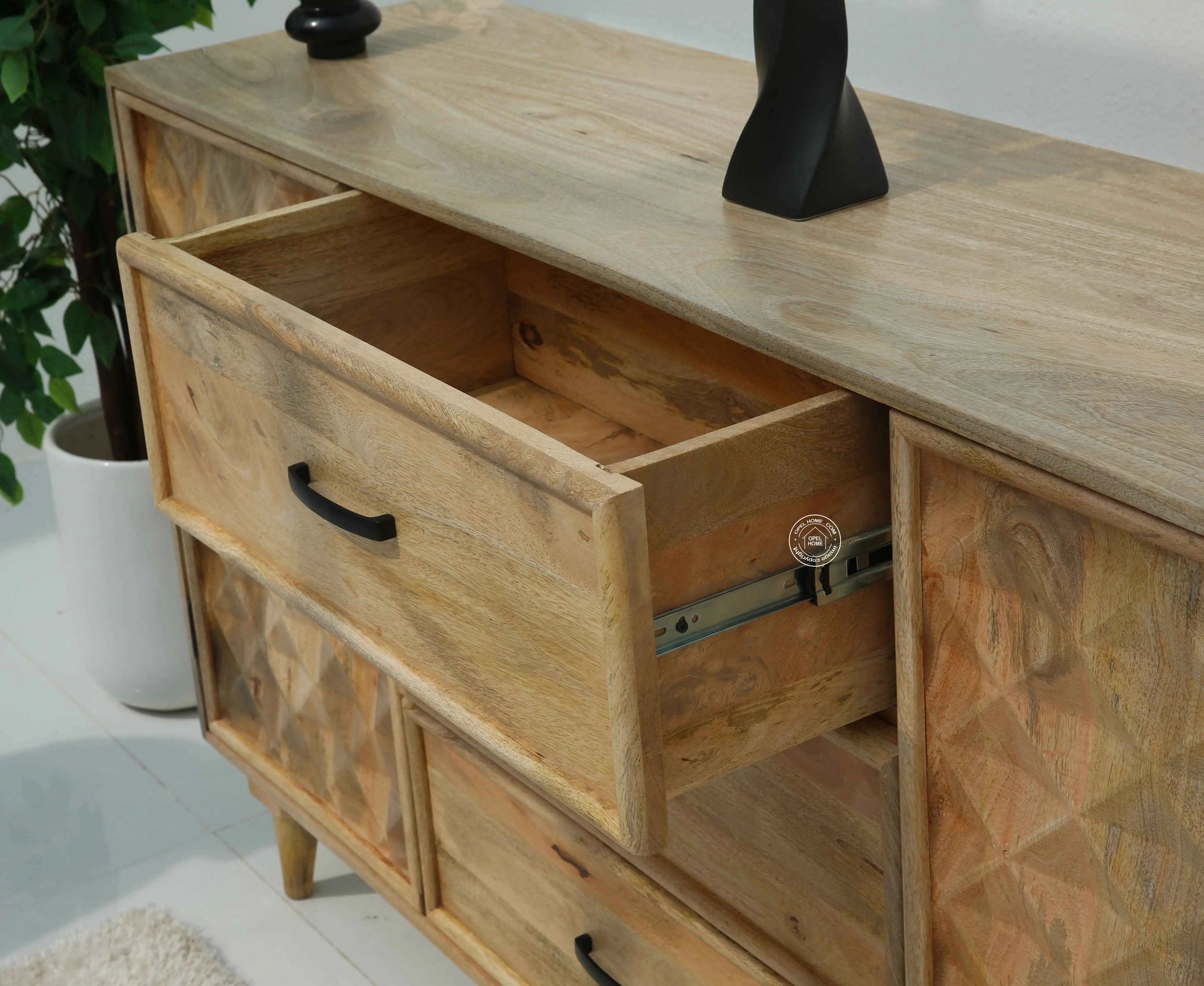 Aeris Wooden Sideboard – 3 Drawers, 2 Doors, Solid Mango Wood, Natural Finish | Opelhome UAE