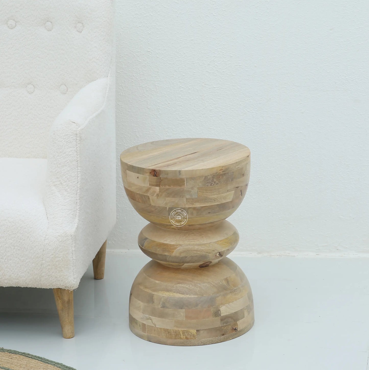 Alba Hourglass Shaped Wooden Side Table – Solid Mango Wood, Natural Finish | Opelhome UAE - Opelhome