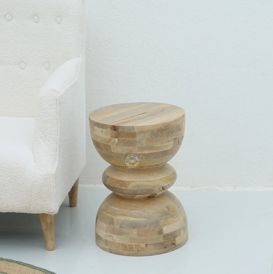 Alba Hourglass Shaped Wooden Side Table – Solid Mango Wood, Natural Finish | Opelhome UAE - Opelhome
