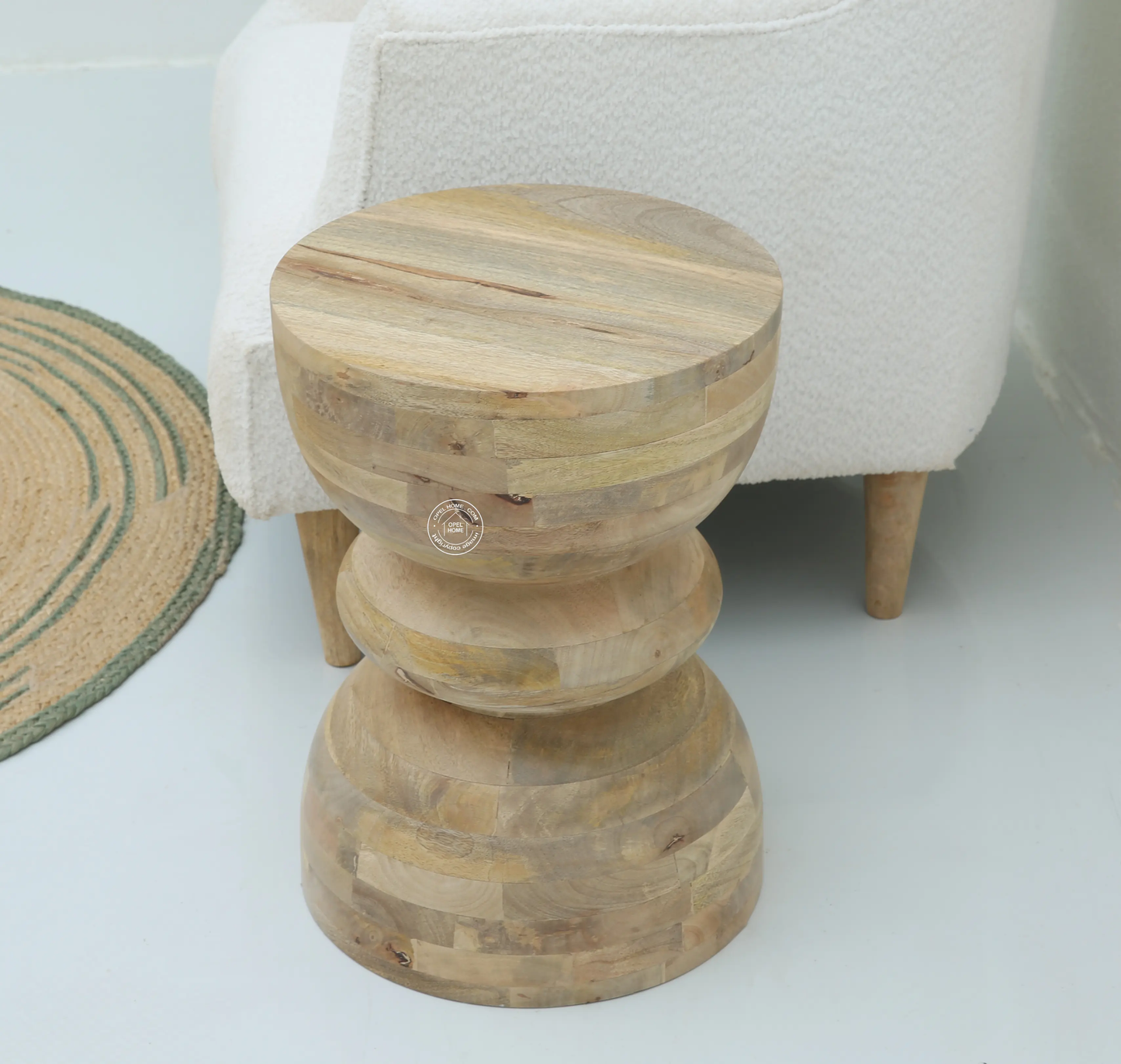 Alba Hourglass Shaped Wooden Side Table – Solid Mango Wood, Natural Finish | Opelhome UAE - Opelhome
