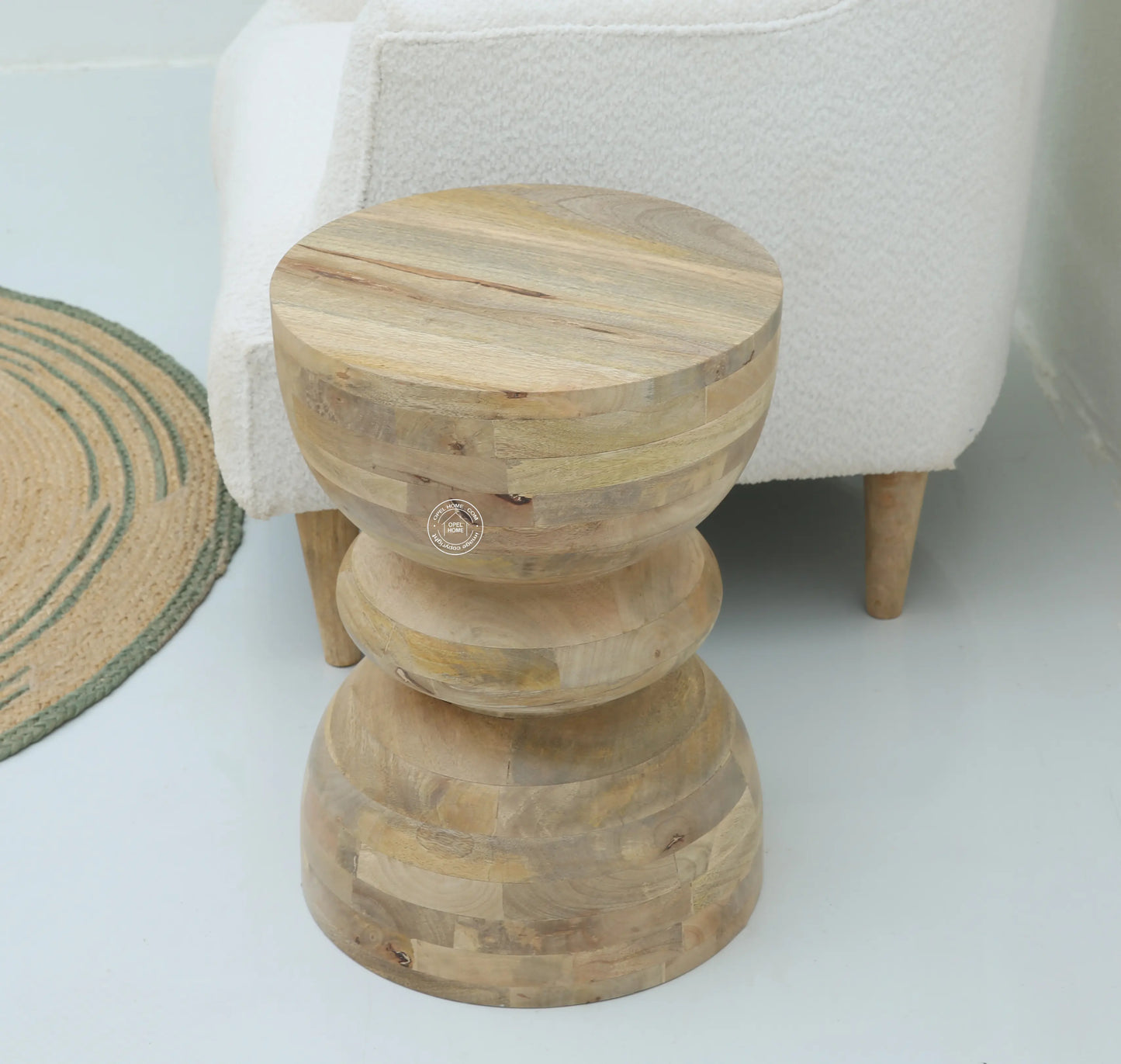 Alba Hourglass Shaped Wooden Side Table – Solid Mango Wood, Natural Finish | Opelhome UAE - Opelhome