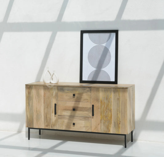 Aldora 3 Drawers & 2 Doors Sideboard – Solid Mango Wood & Iron, Natural Finish | Opelhome UAE - Opelhome