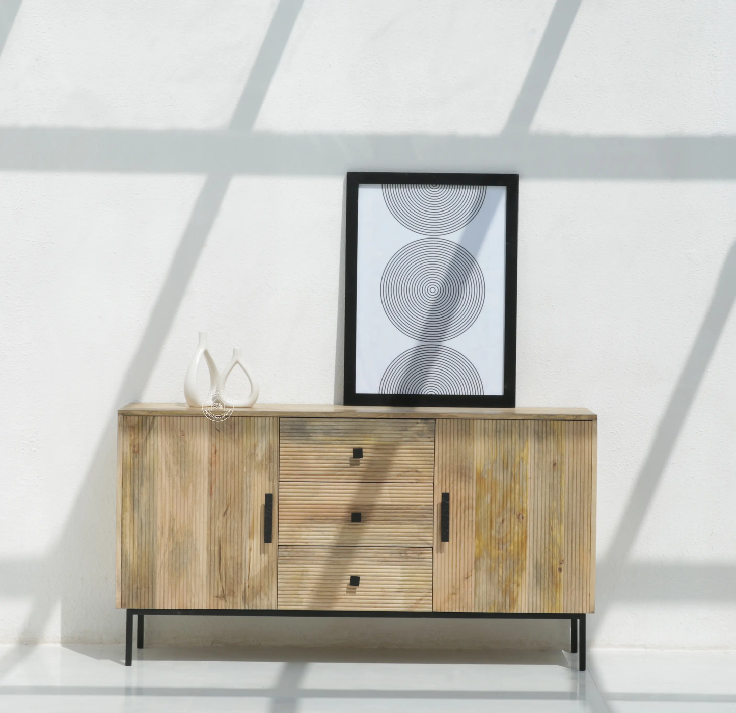 Aldora 3 Drawers & 2 Doors Sideboard – Solid Mango Wood & Iron, Natural Finish | Opelhome UAE - Opelhome