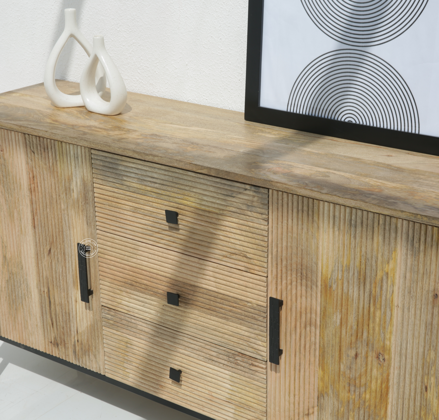 Aldora 3 Drawers & 2 Doors Sideboard – Solid Mango Wood & Iron, Natural Finish | Opelhome UAE - Opelhome