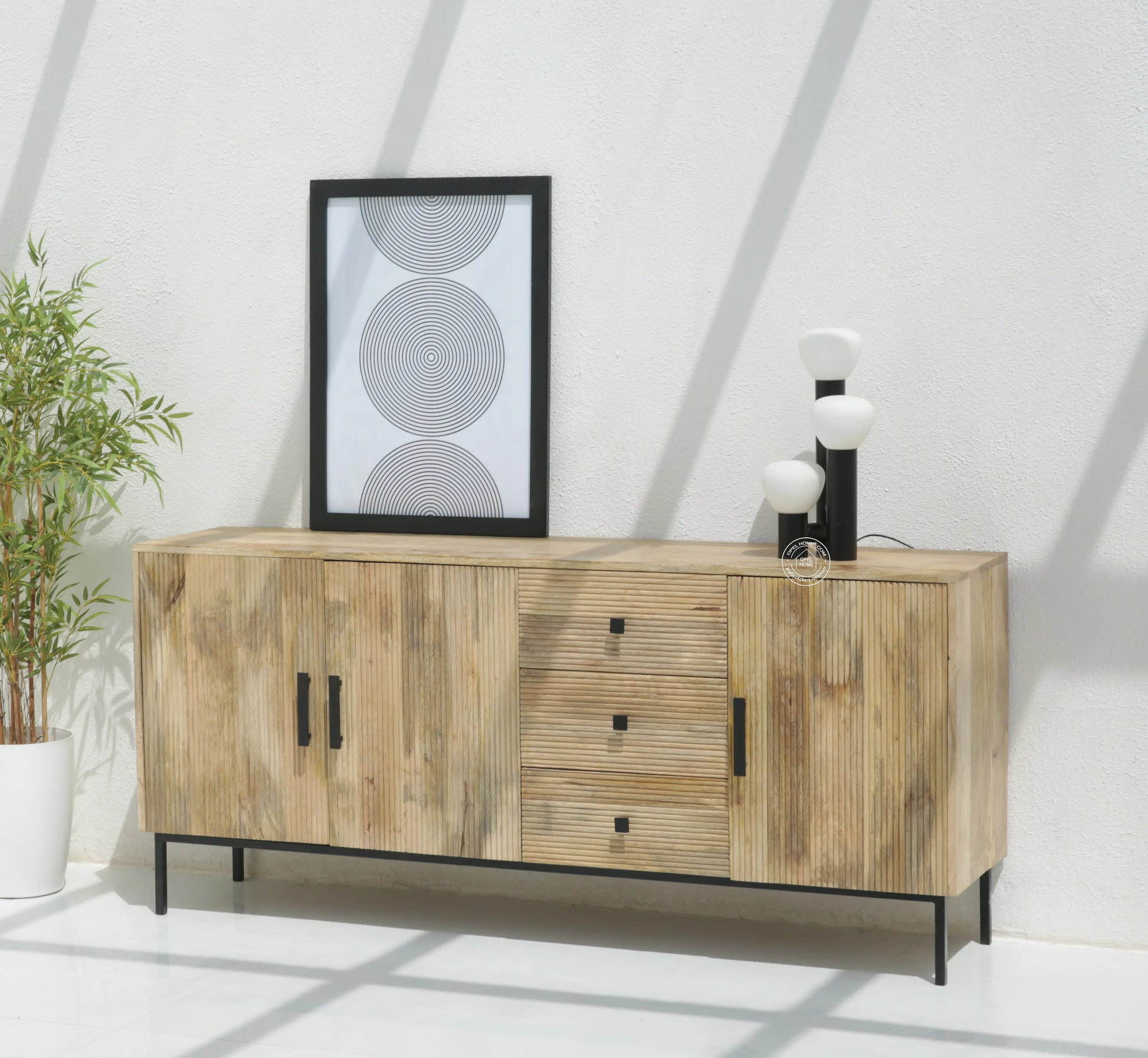 Aldora 3 Drawers & 3 Doors Sideboard – Solid Mango Wood & Iron, Natural Finish | Opelhome UAE - Opelhome