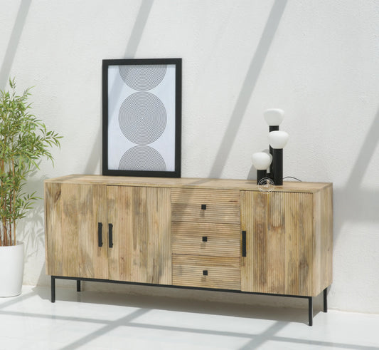 Aldora 3 Drawers & 3 Doors Sideboard – Solid Mango Wood & Iron, Natural Finish | Opelhome UAE - Opelhome