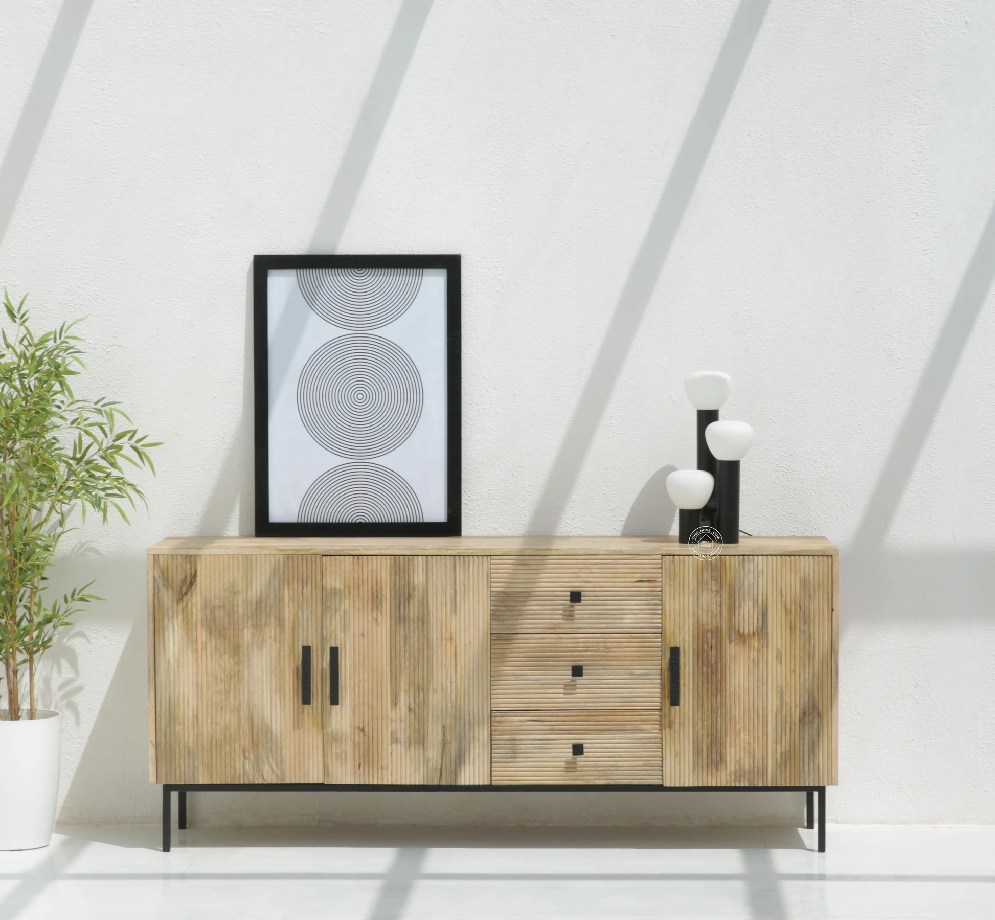 Aldora 3 Drawers & 3 Doors Sideboard – Solid Mango Wood & Iron, Natural Finish | Opelhome UAE - Opelhome