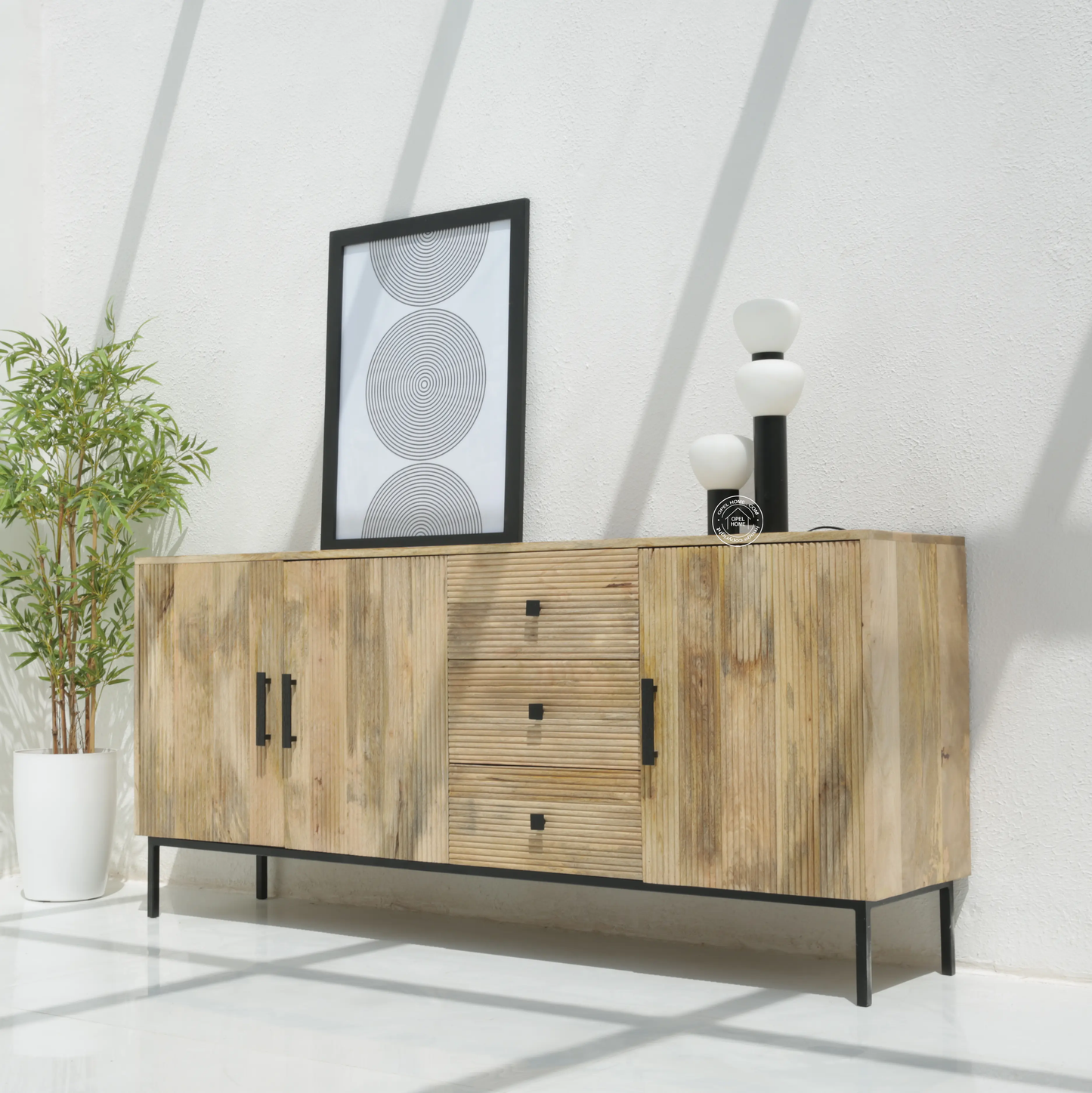 Aldora 3 Drawers & 3 Doors Sideboard – Solid Mango Wood & Iron, Natural Finish | Opelhome UAE - Opelhome