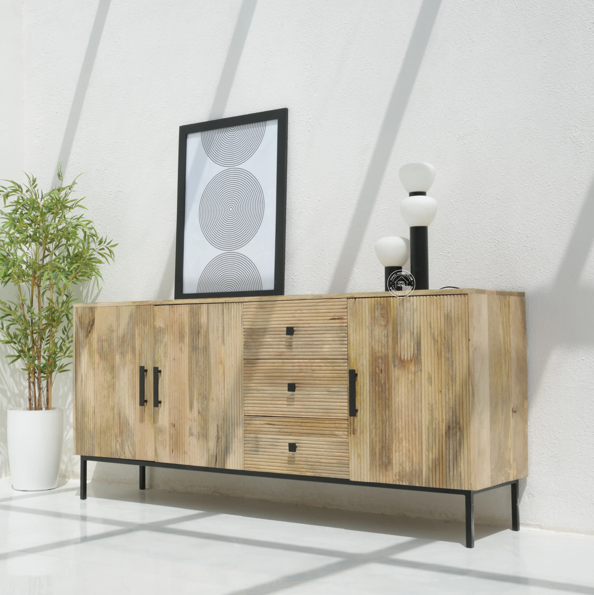 Aldora 3 Drawers & 3 Doors Sideboard – Solid Mango Wood & Iron, Natural Finish | Opelhome UAE - Opelhome