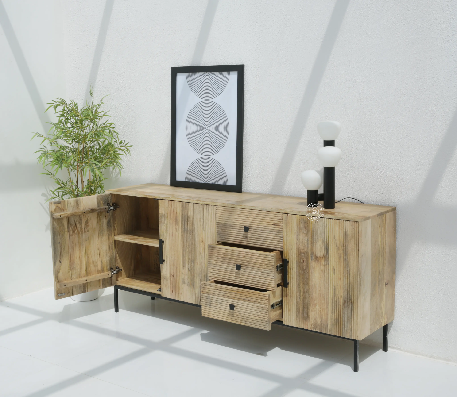Aldora 3 Drawers & 3 Doors Sideboard – Solid Mango Wood & Iron, Natural Finish | Opelhome UAE - Opelhome