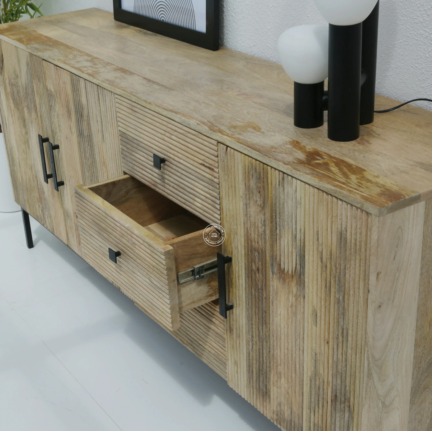 Aldora 3 Drawers & 3 Doors Sideboard – Solid Mango Wood & Iron, Natural Finish | Opelhome UAE - Opelhome