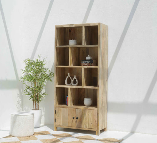 Aldora Solid Wood Display Cabinet – Solid Mango Wood, Natural Finish | Opelhome UAE