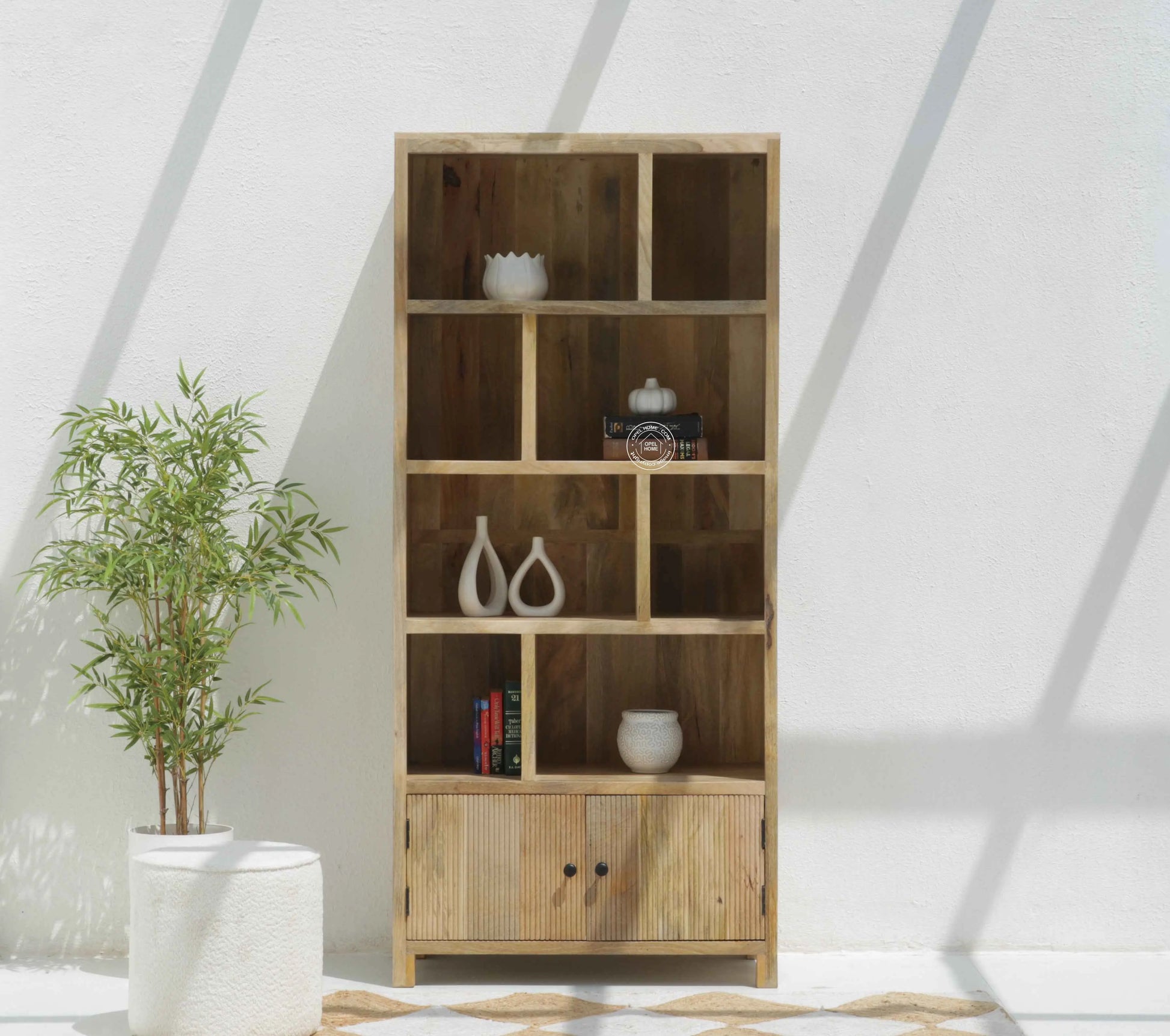 Aldora Solid Wood Display Cabinet – Solid Mango Wood, Natural Finish | Opelhome UAE