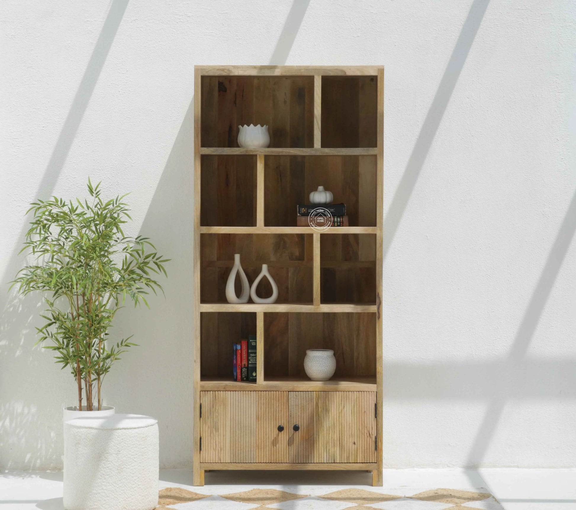 Aldora Solid Wood Display Cabinet – Solid Mango Wood, Natural Finish | Opelhome UAE