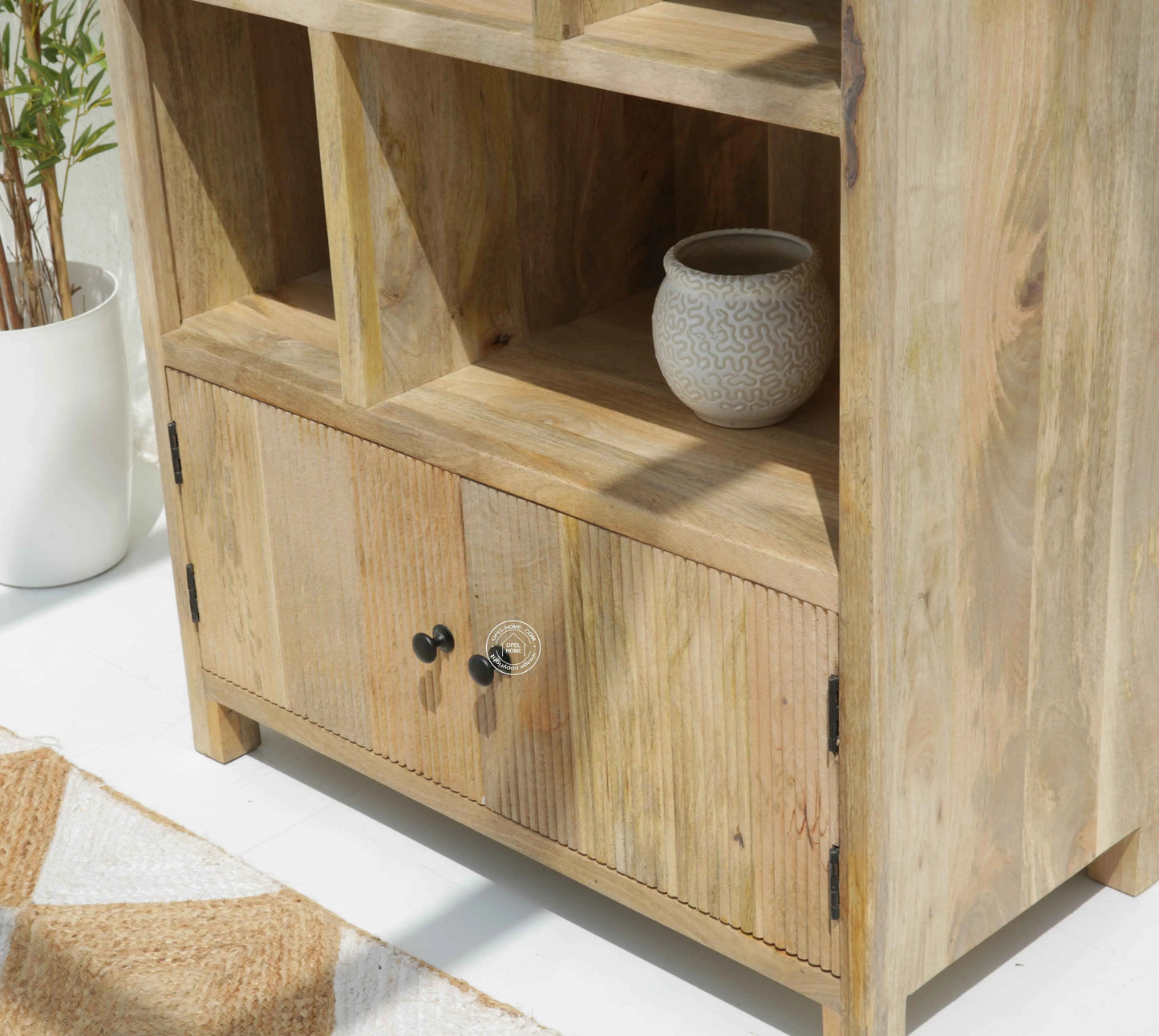 Aldora Solid Wood Display Cabinet – Solid Mango Wood, Natural Finish | Opelhome UAE