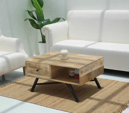 Alesha Wood Coffee Table Set with Metal Base