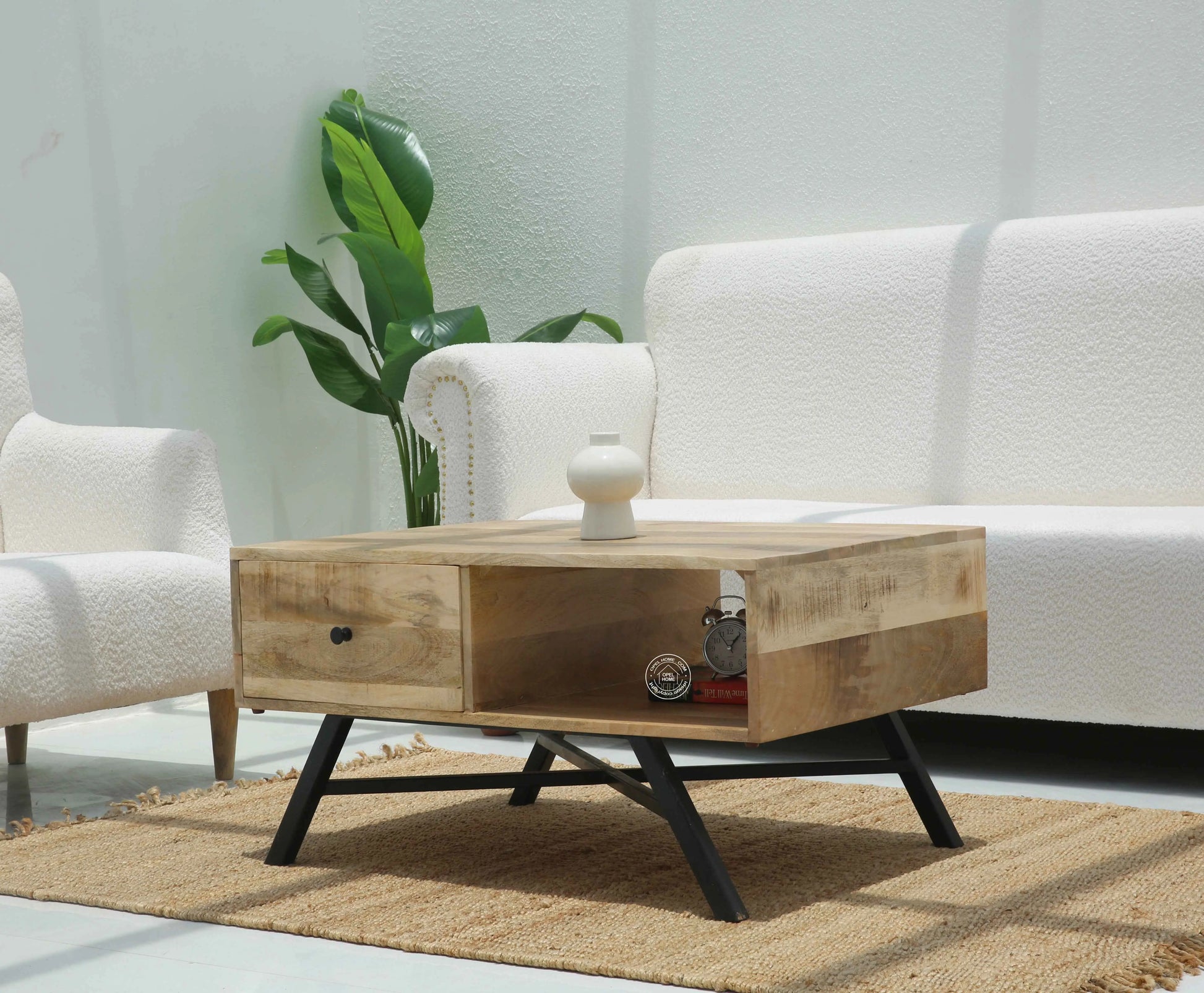 Alesha Wood Coffee Table Set with Metal Base