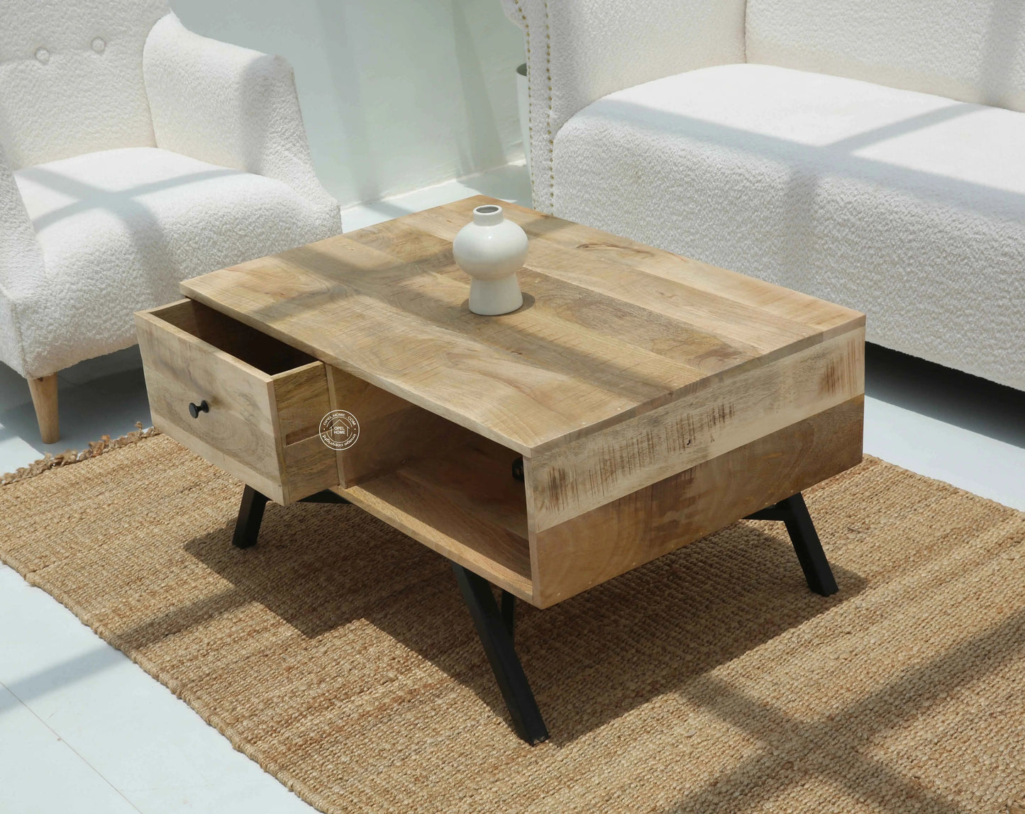 Alesha Wood Coffee Table Set with Metal Base