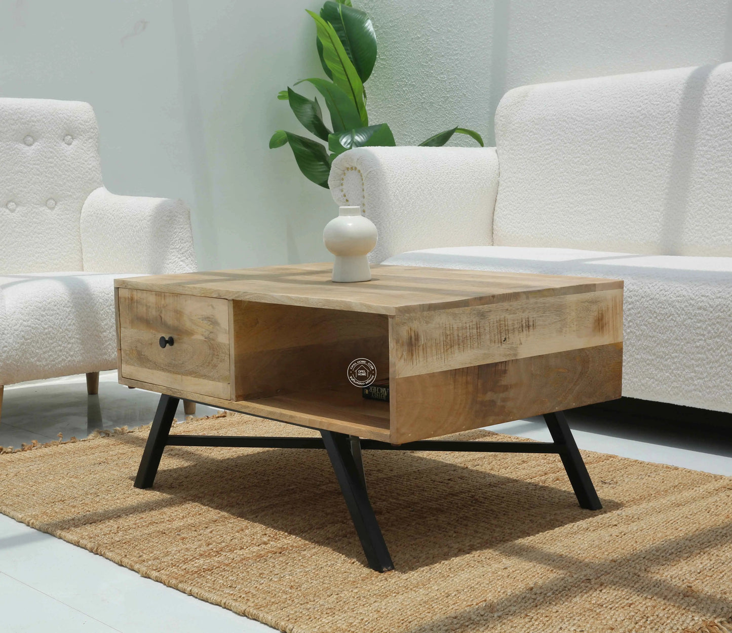 Alesha Wood Coffee Table Set with Metal Base