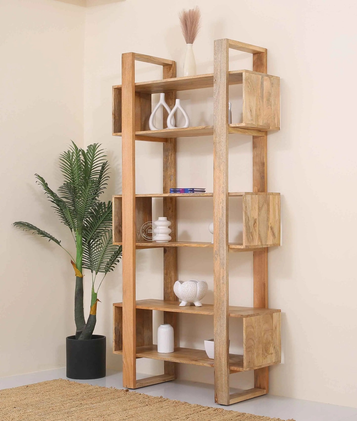 Alex Wooden Display Shelves Unit – Solid Wood, 200 cm | Opelhome UAE