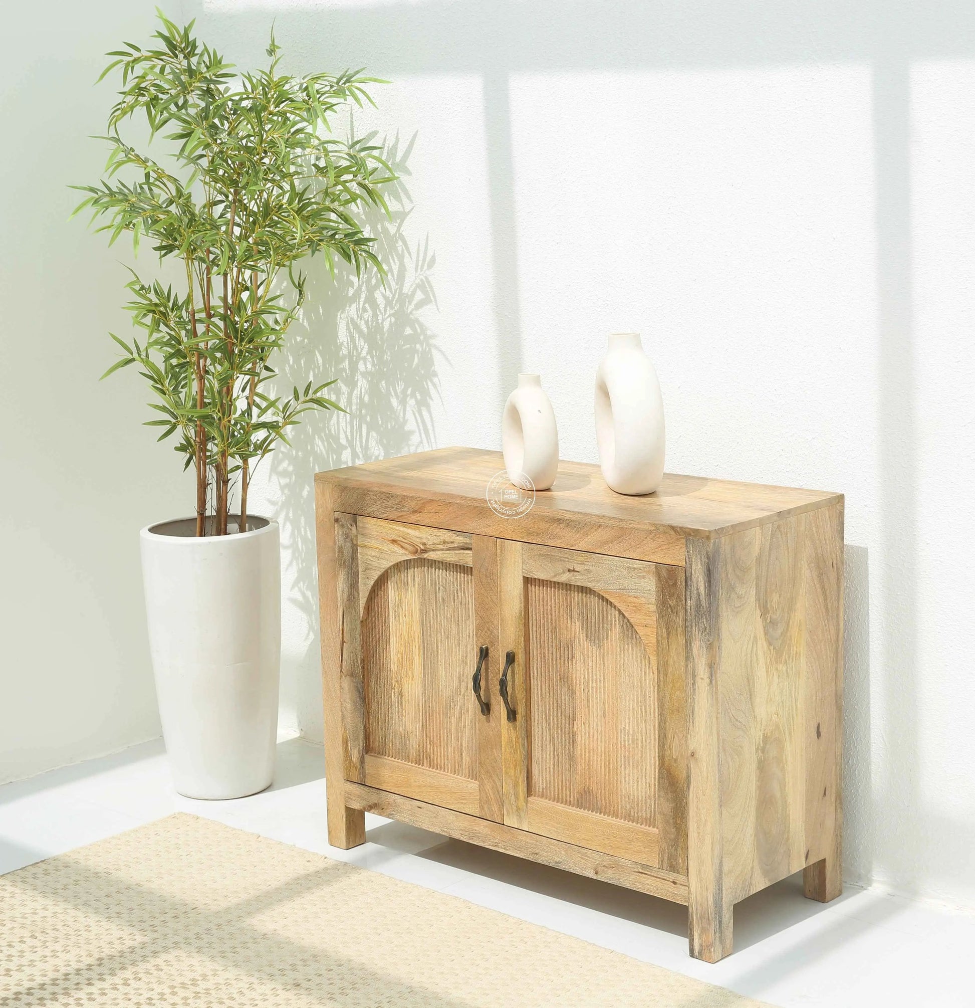 Alexis Wooden Sideboard – 2 Doors, Solid Mango Wood, Natural Finish | Opelhome UAE