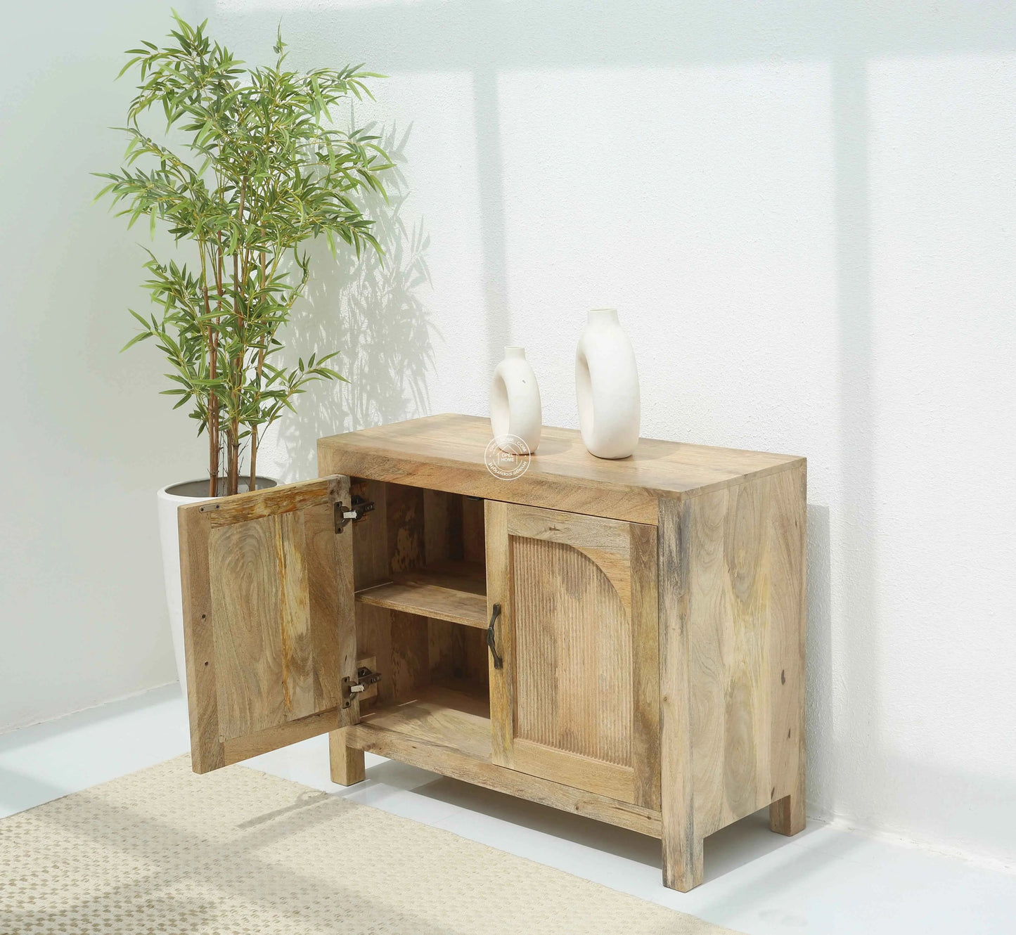 Alexis Wooden Sideboard – 2 Doors, Solid Mango Wood, Natural Finish | Opelhome UAE
