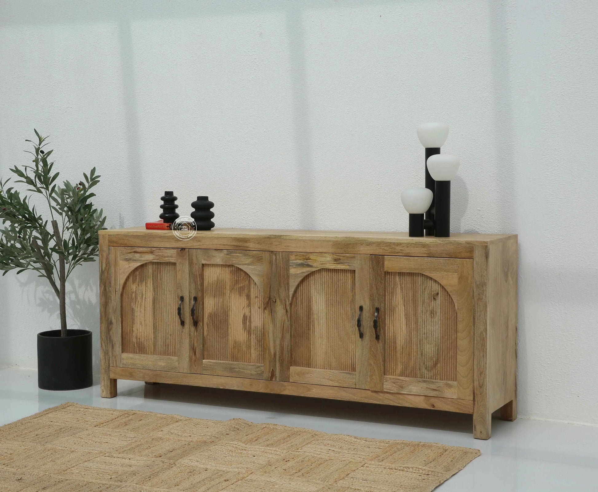 Alexis Wooden Sideboard – 4 Doors, Solid Mango Wood, Natural Finish | Opelhome UAE