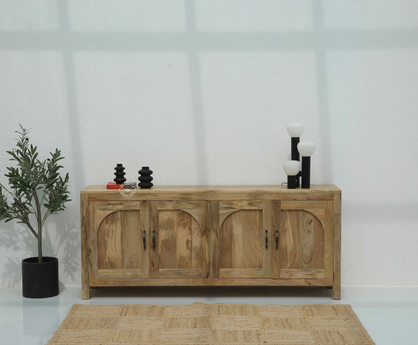 Alexis Wooden Sideboard – 4 Doors, Solid Mango Wood, Natural Finish | Opelhome UAE