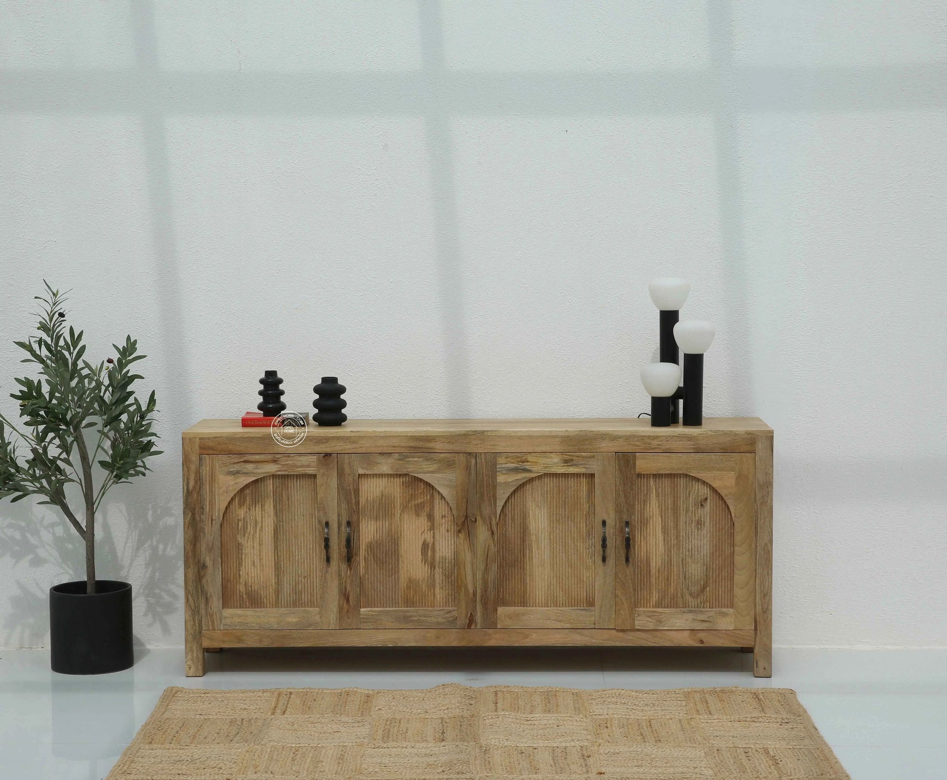 Alexis Wooden Sideboard – 4 Doors, Solid Mango Wood, Natural Finish | Opelhome UAE