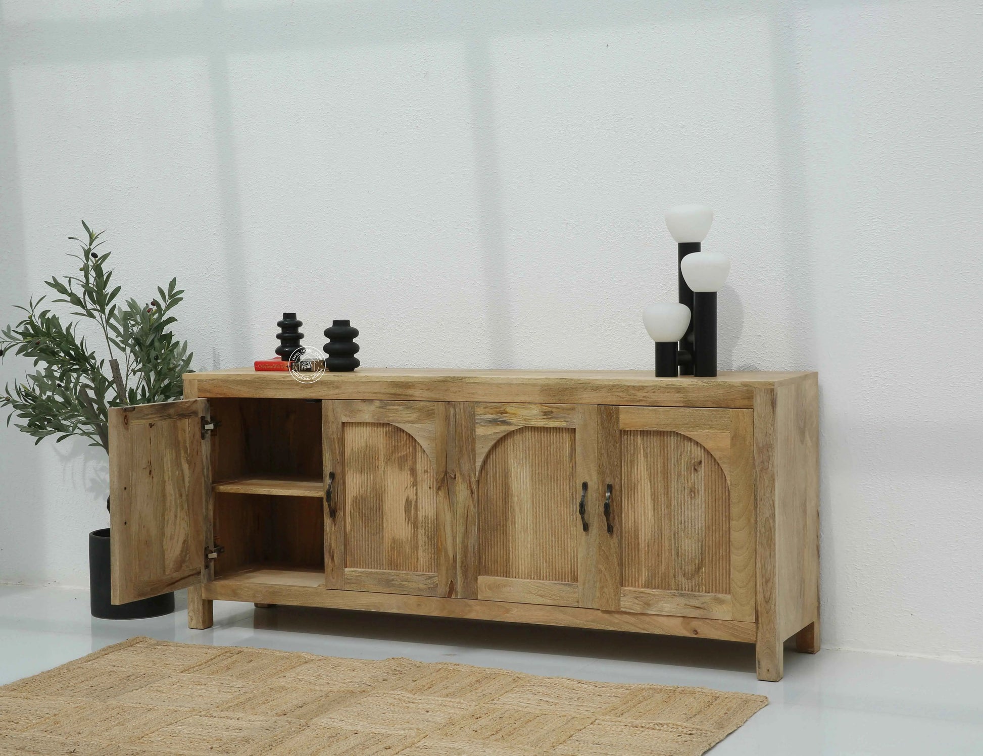Alexis Wooden Sideboard – 4 Doors, Solid Mango Wood, Natural Finish | Opelhome UAE