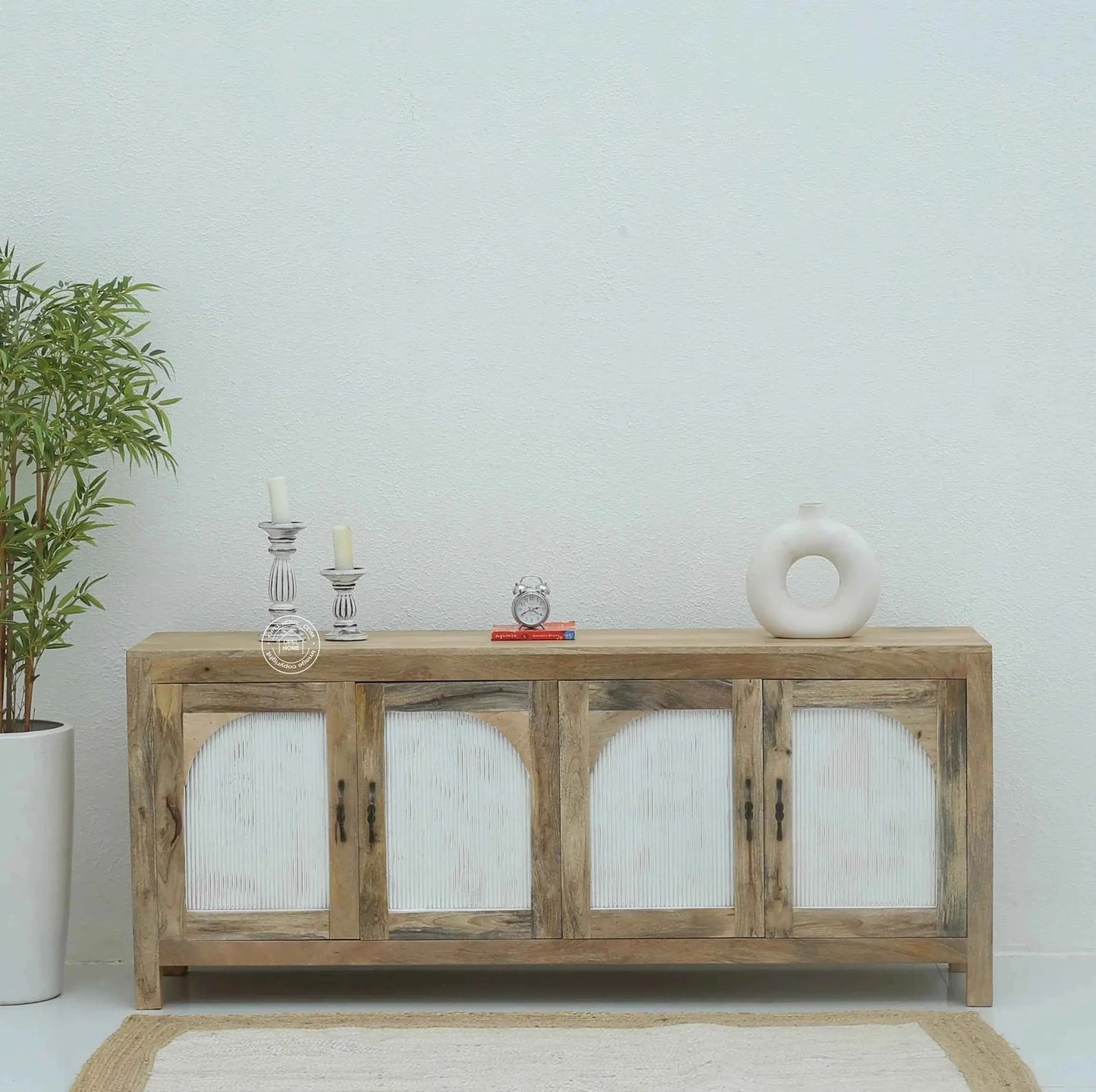 Alexis Wooden Sideboard – 4 Doors, Solid Mango Wood, Natural Finish | Opelhome UAE