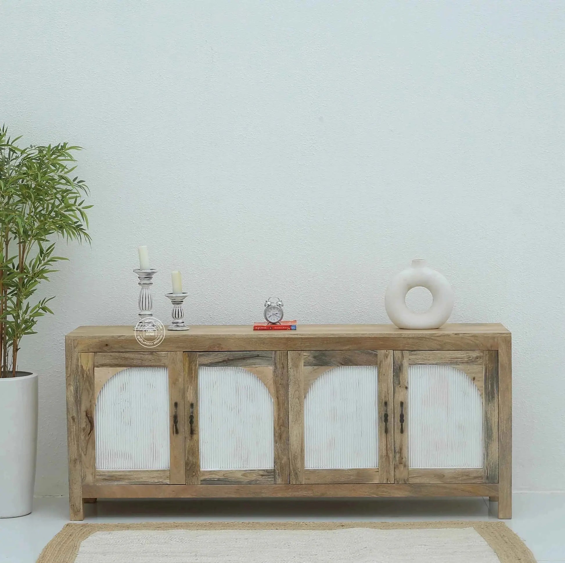 Alexis Wooden Sideboard – 4 Doors, Solid Mango Wood, Natural Finish | Opelhome UAE