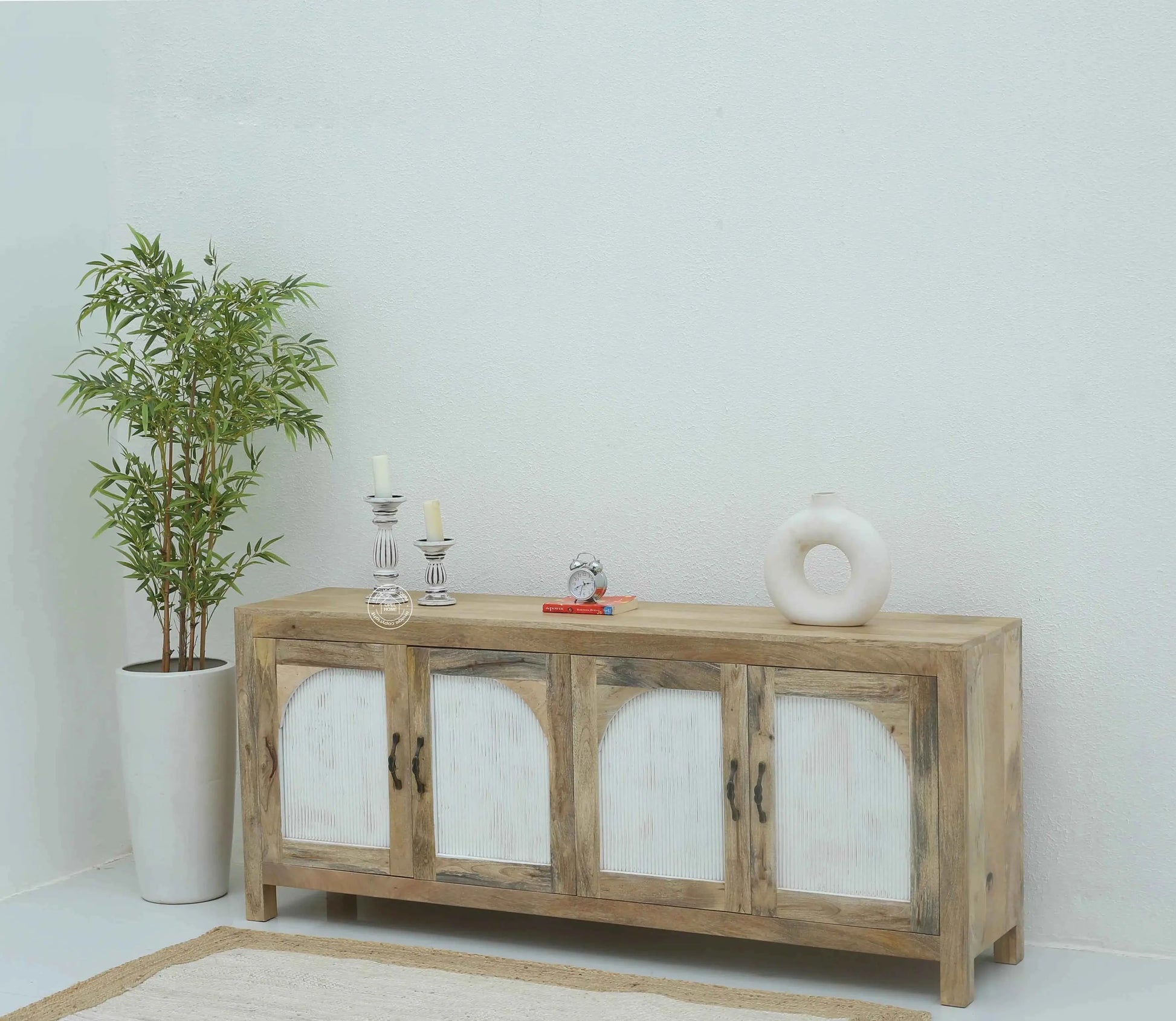 Alexis Wooden Sideboard – 4 Doors, Solid Mango Wood, Natural Finish | Opelhome UAE