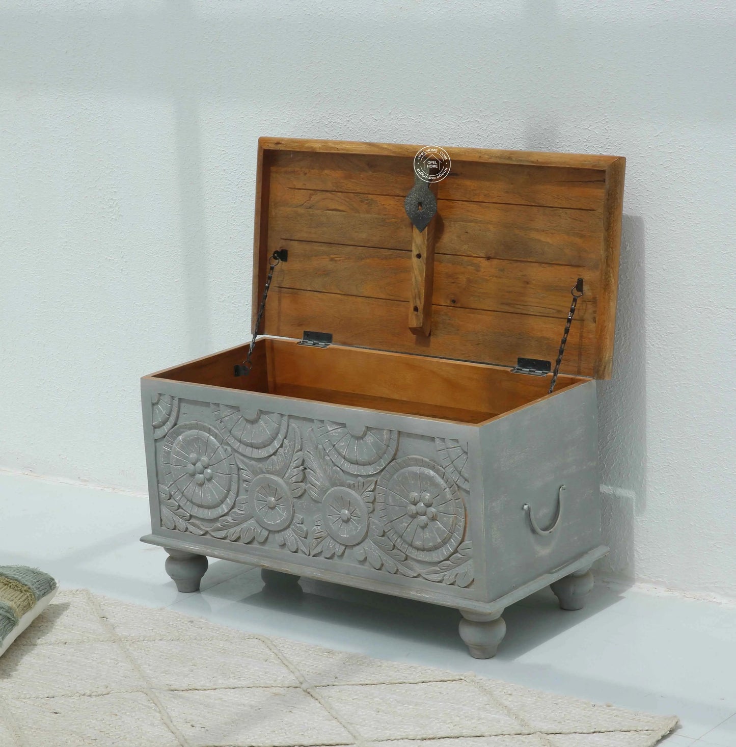 Alkire wooden Carved Trunk Box