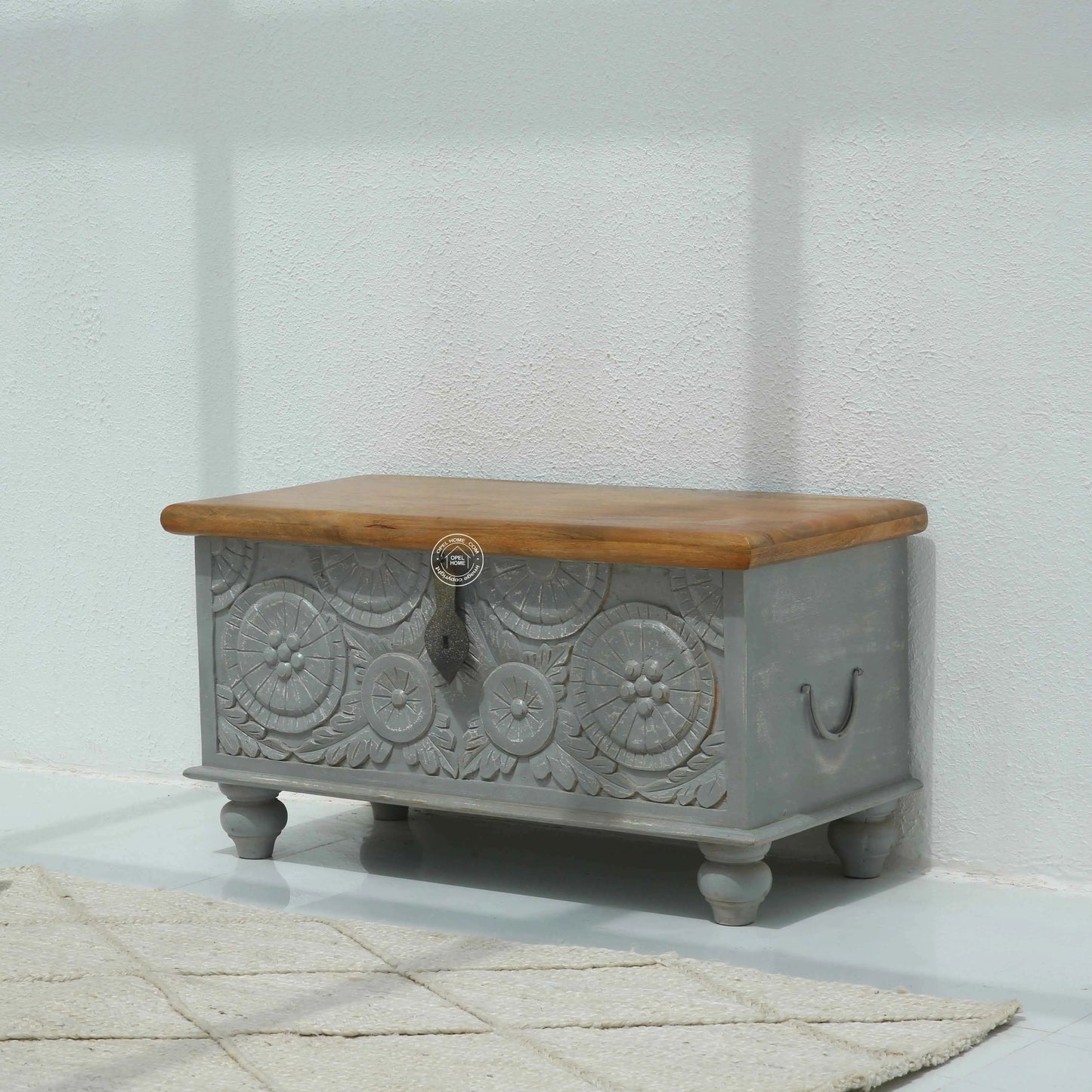 Alkire wooden Carved Trunk Box