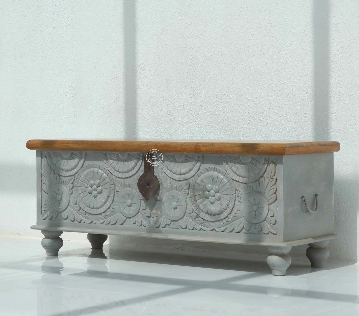 Alkire wooden Carved Trunk Box
