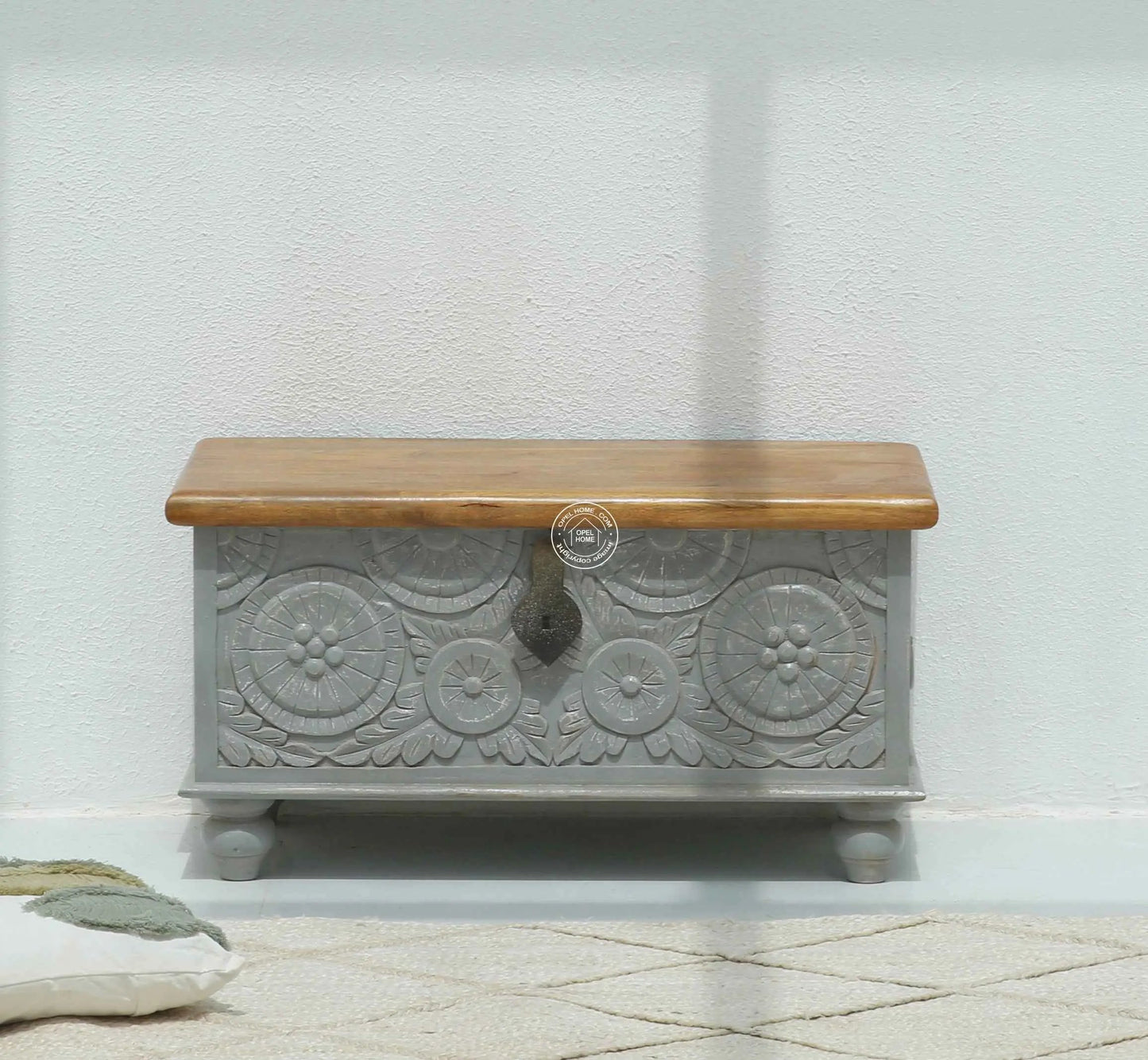 Alkire wooden Carved Trunk Box