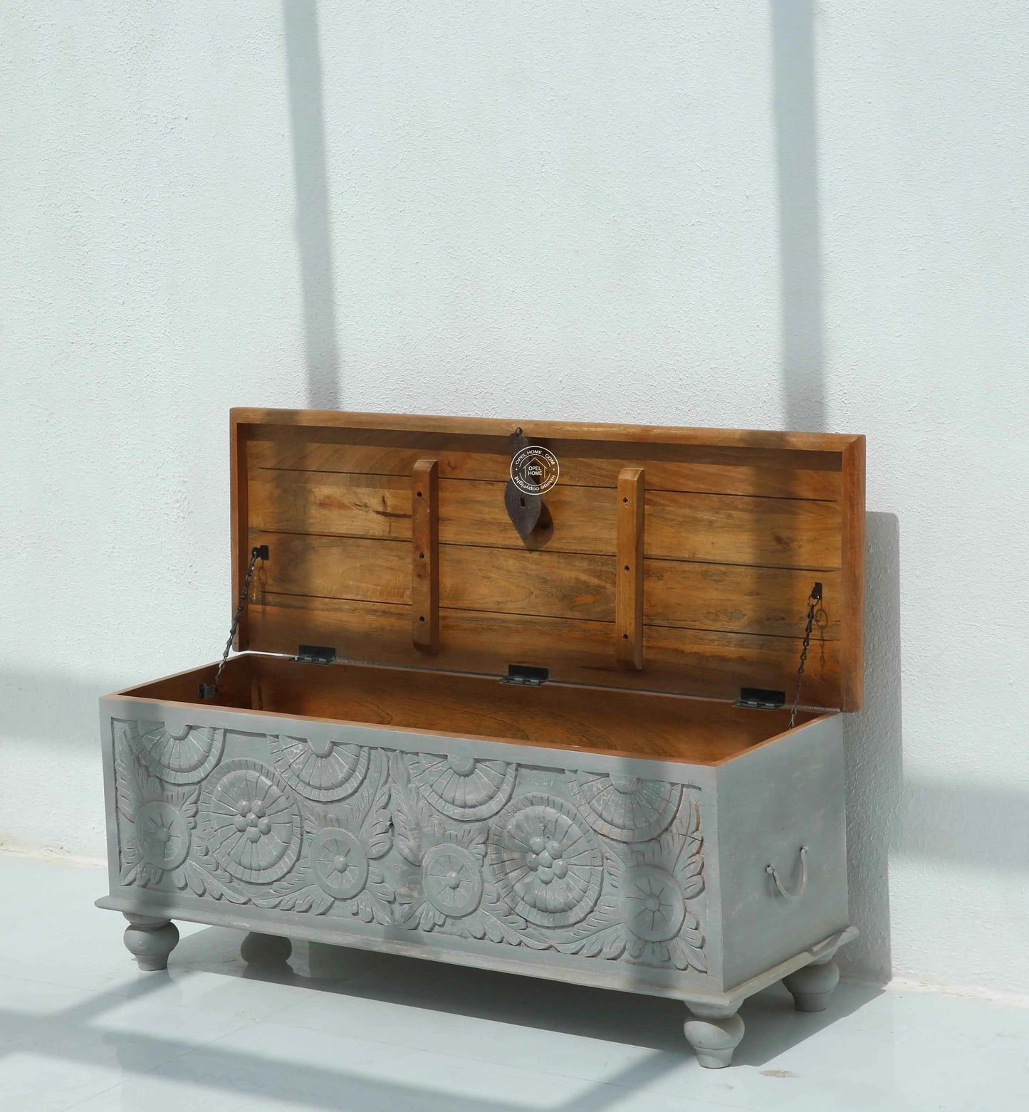 Alkire wooden Carved Trunk Box