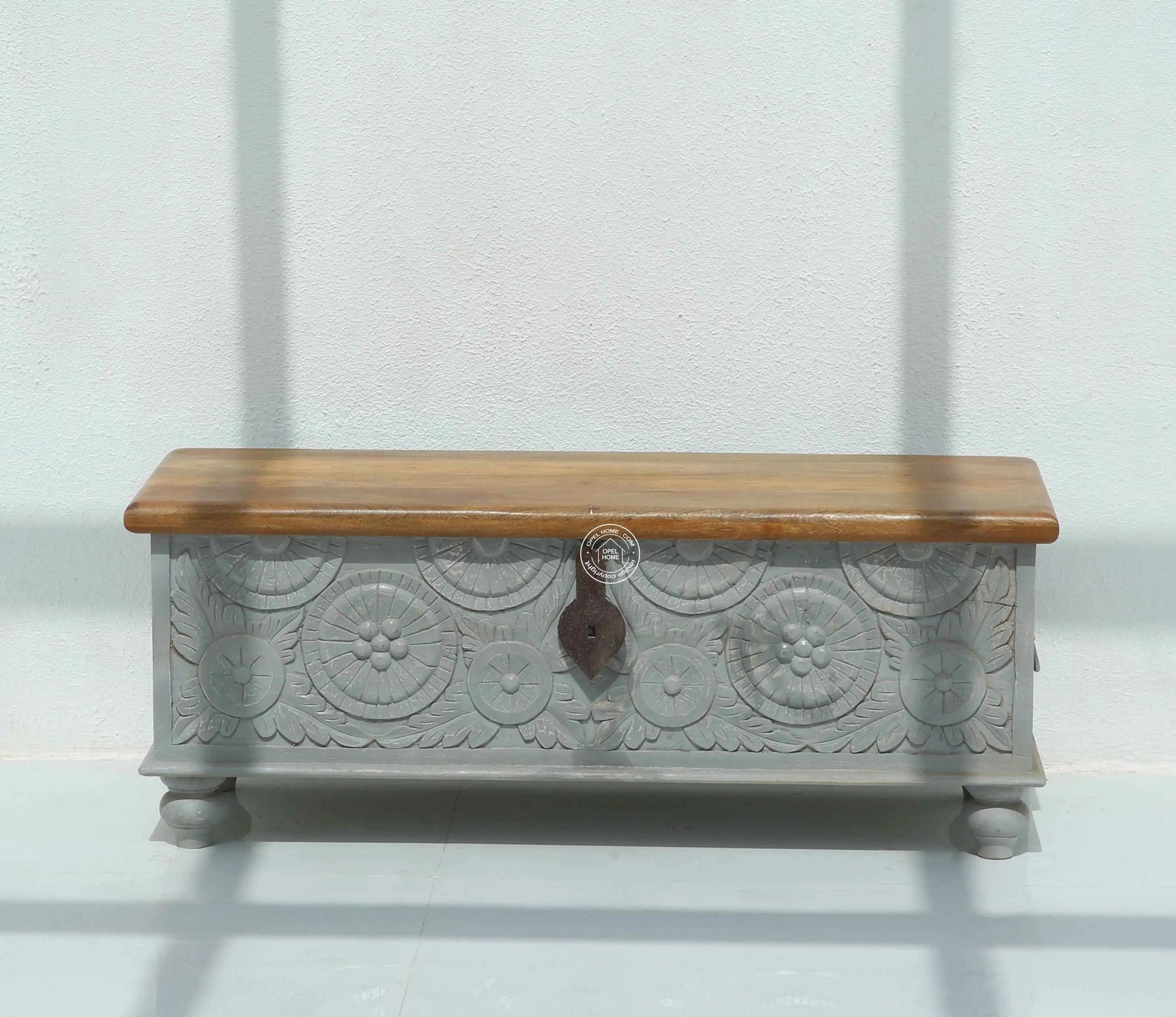 Alkire wooden Carved Trunk Box
