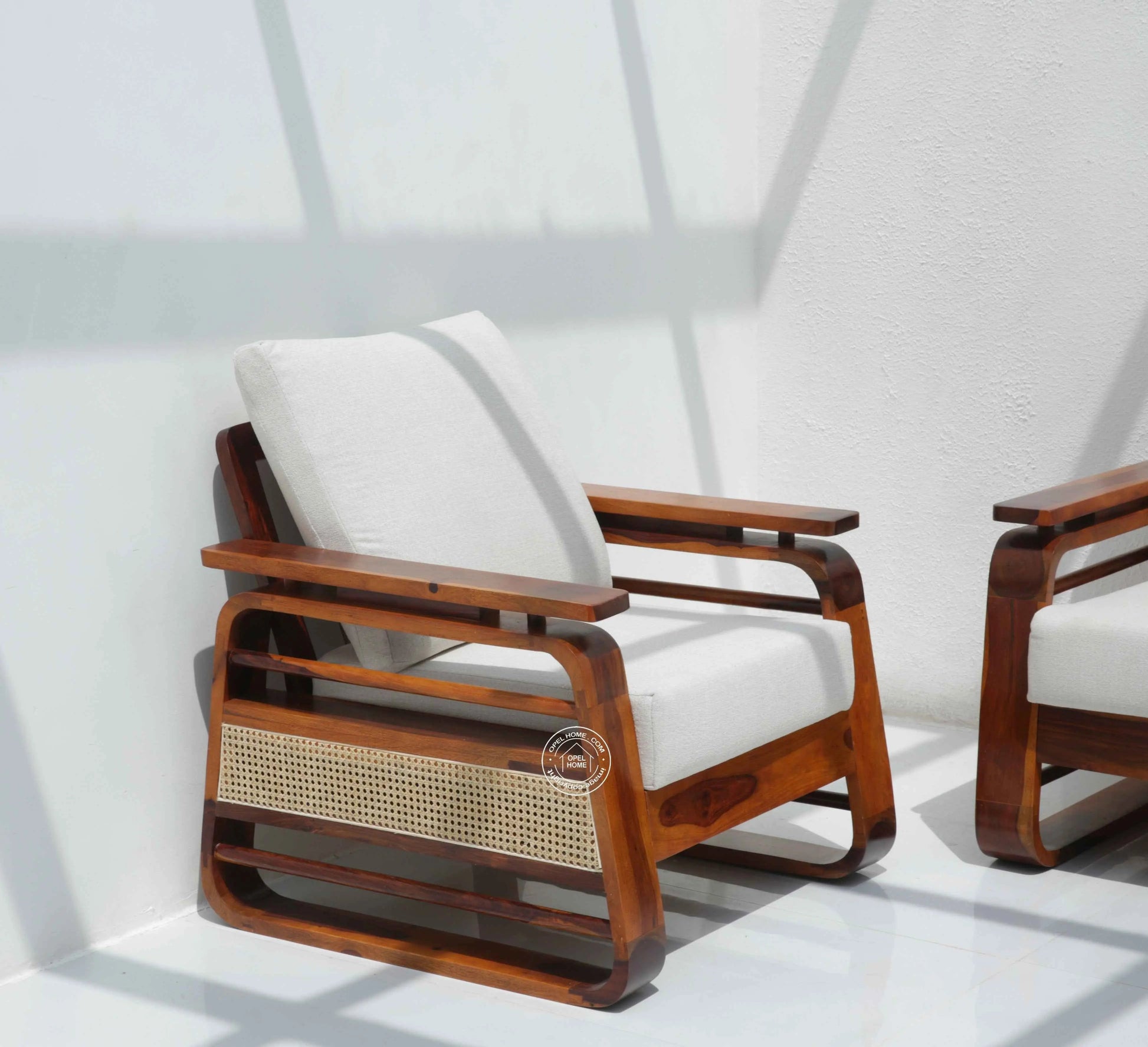 Alleana 3+1+1 Seater Wooden Sofa Set  (Honey finish , Without Coffee Table) | Opelhome UAE