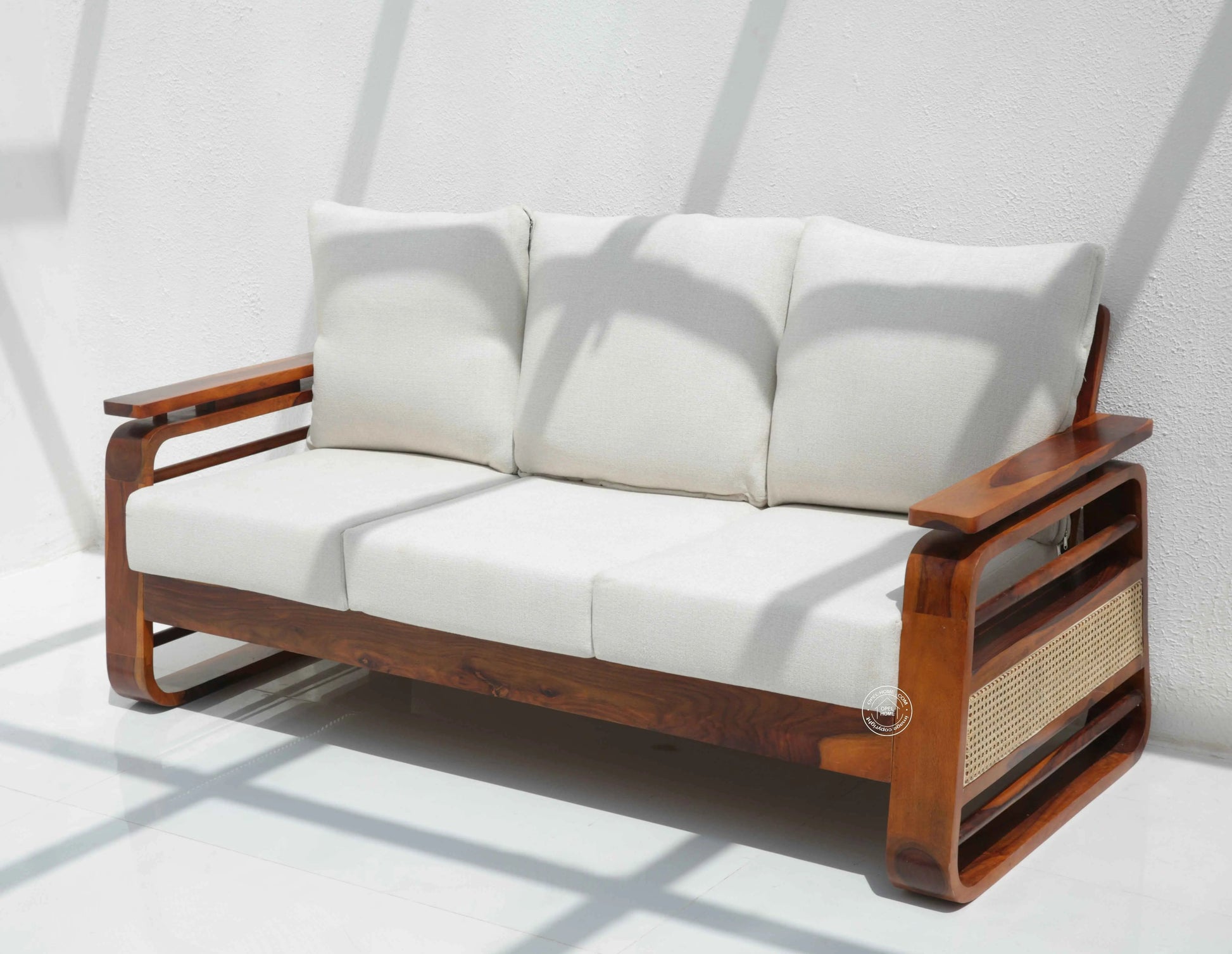 Alleana 3+1+1 Seater Wooden Sofa Set  (Honey finish , Without Coffee Table) | Opelhome UAE